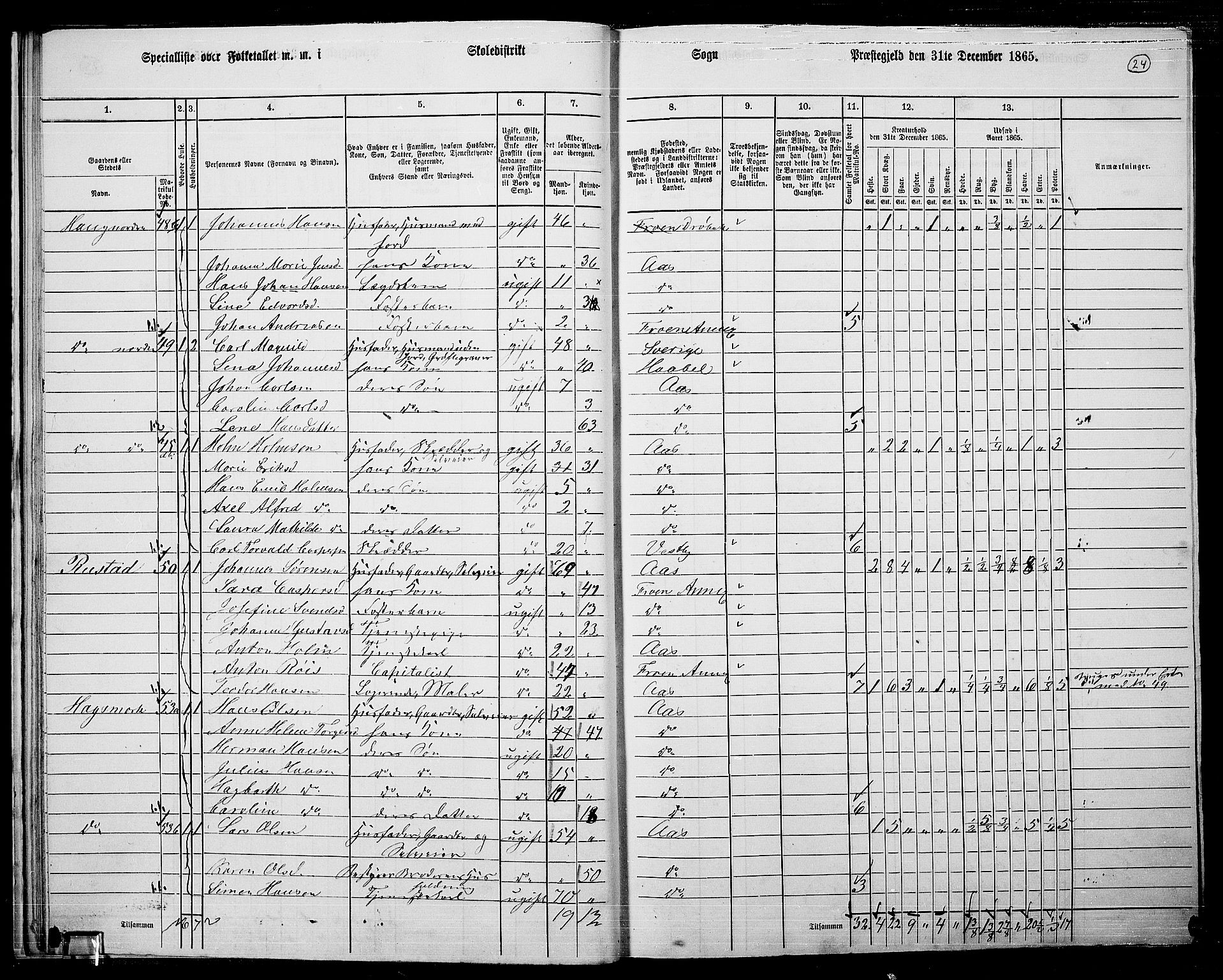 RA, 1865 census for Ås, 1865, p. 21