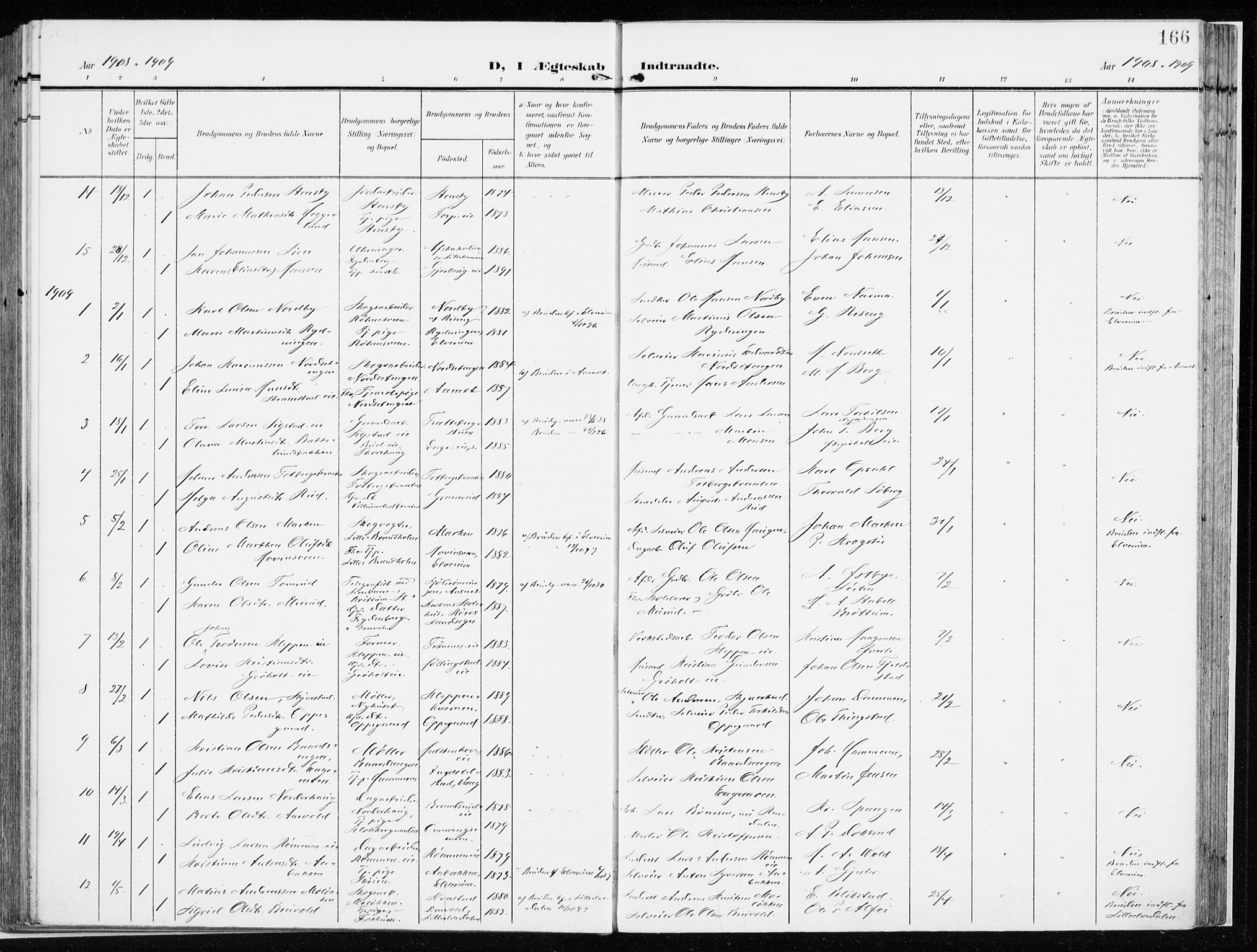 Løten prestekontor, SAH/PREST-022/K/Ka/L0011: Parish register (official) no. 11, 1908-1917, p. 166