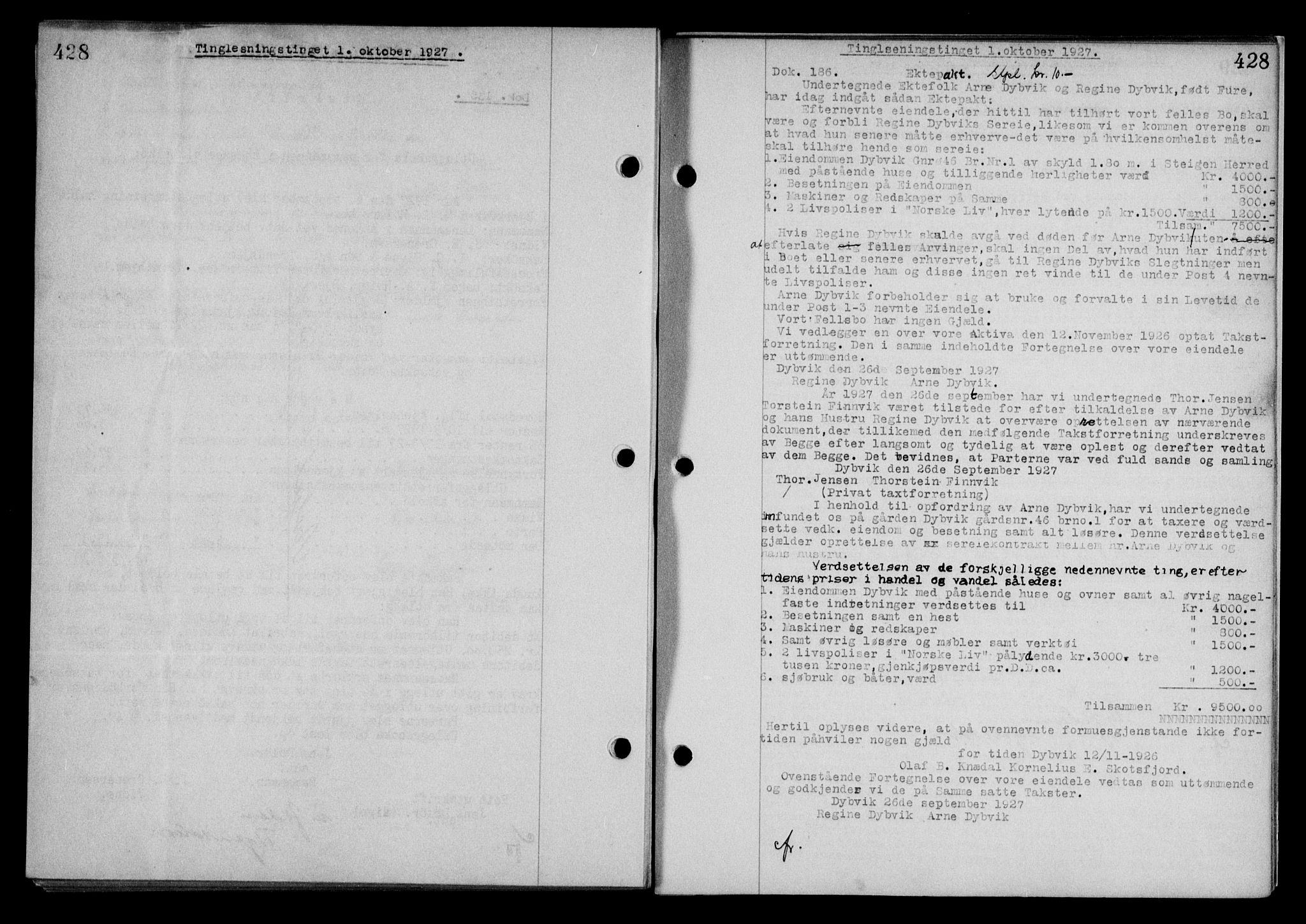 Steigen og Ofoten sorenskriveri, SAT/A-0030/1/2/2C/L0014: Mortgage book no. 13 og 15, 1926-1927, Deed date: 01.10.1927