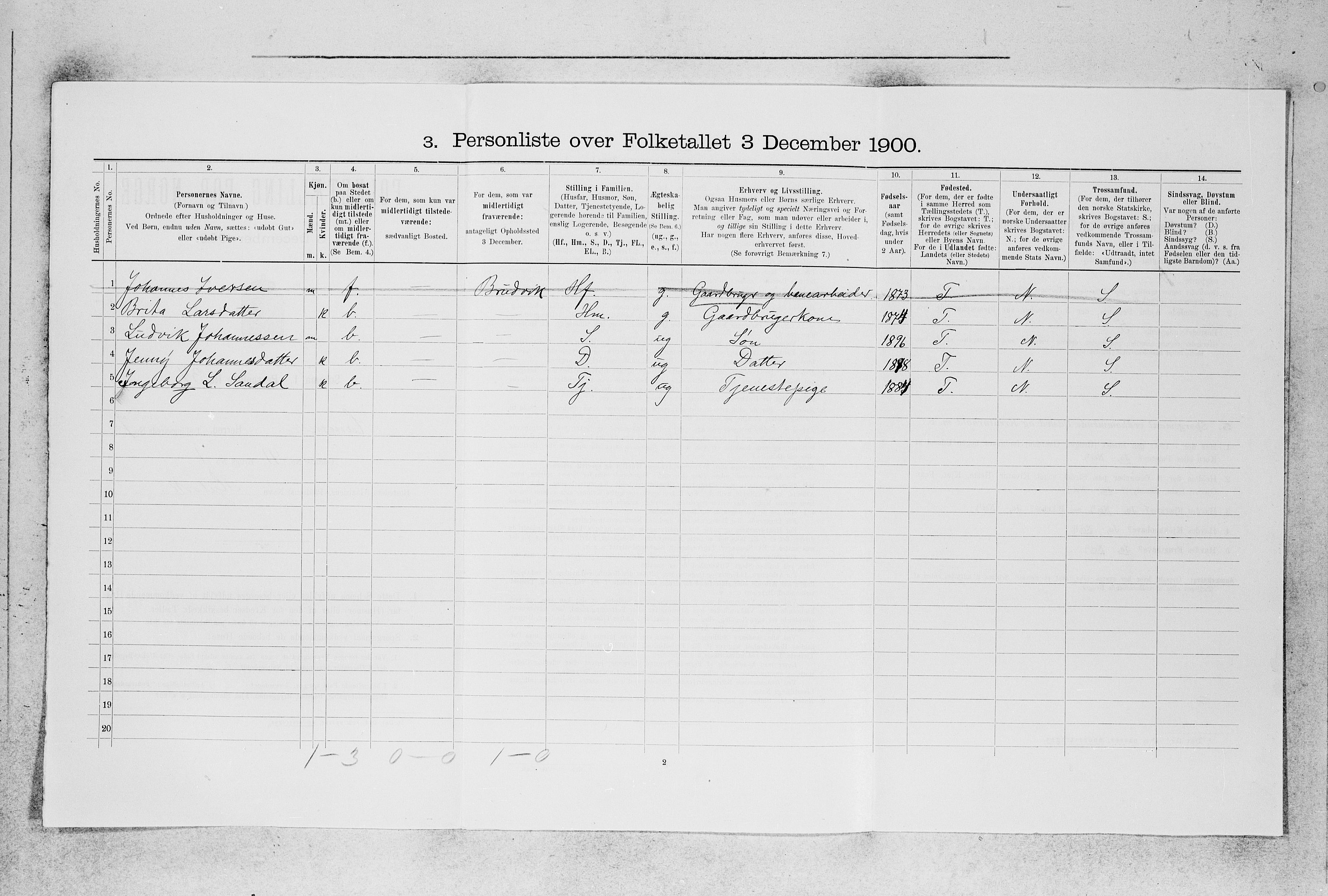 SAB, 1900 census for Hamre, 1900, p. 591