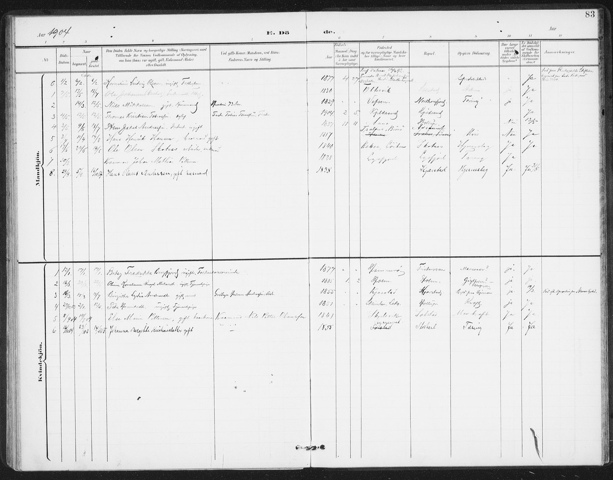 Ministerialprotokoller, klokkerbøker og fødselsregistre - Nordland, SAT/A-1459/811/L0167: Parish register (official) no. 811A04, 1899-1913, p. 83