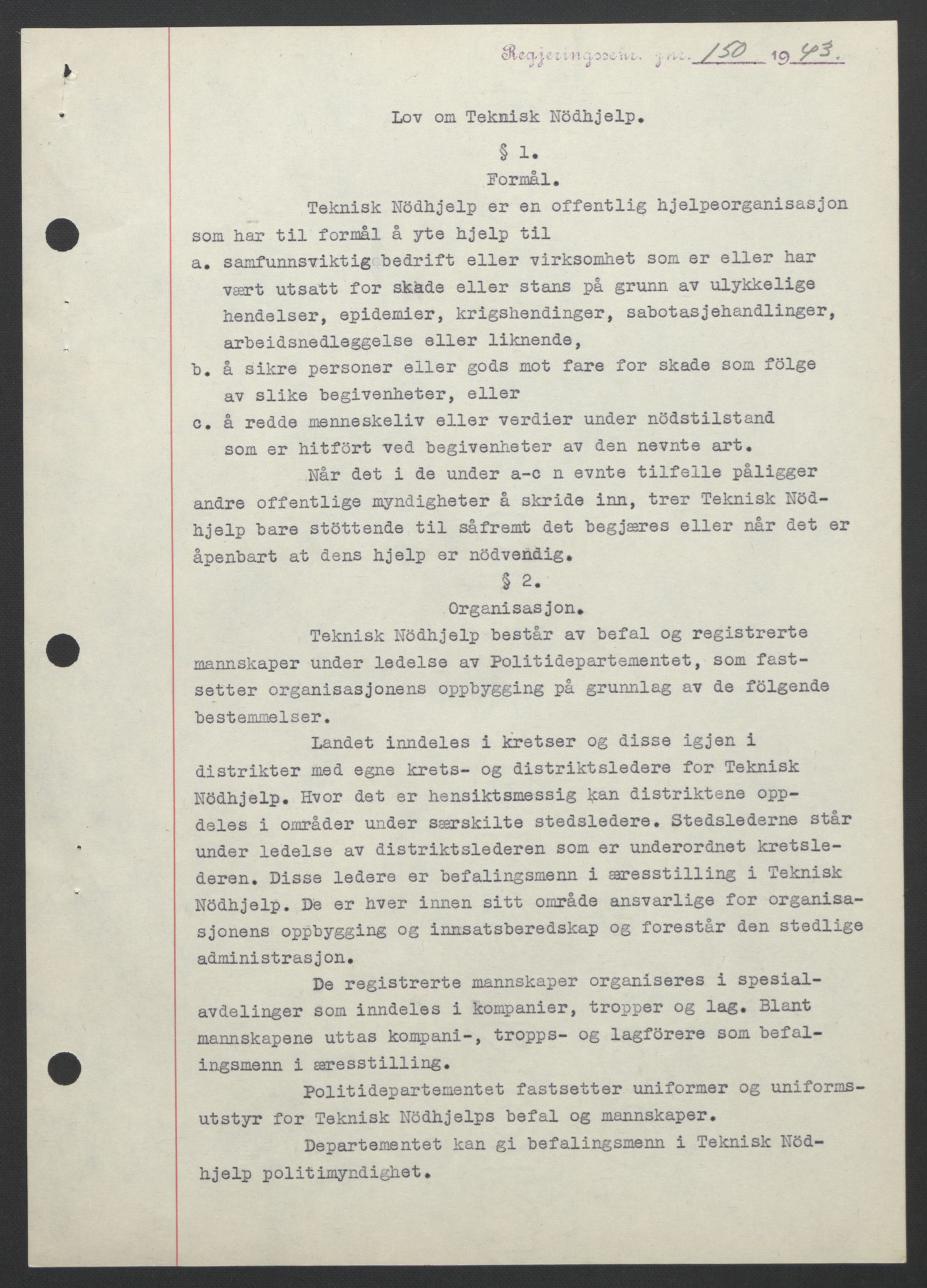 NS-administrasjonen 1940-1945 (Statsrådsekretariatet, de kommisariske statsråder mm), RA/S-4279/D/Db/L0099: Lover, 1943, p. 338