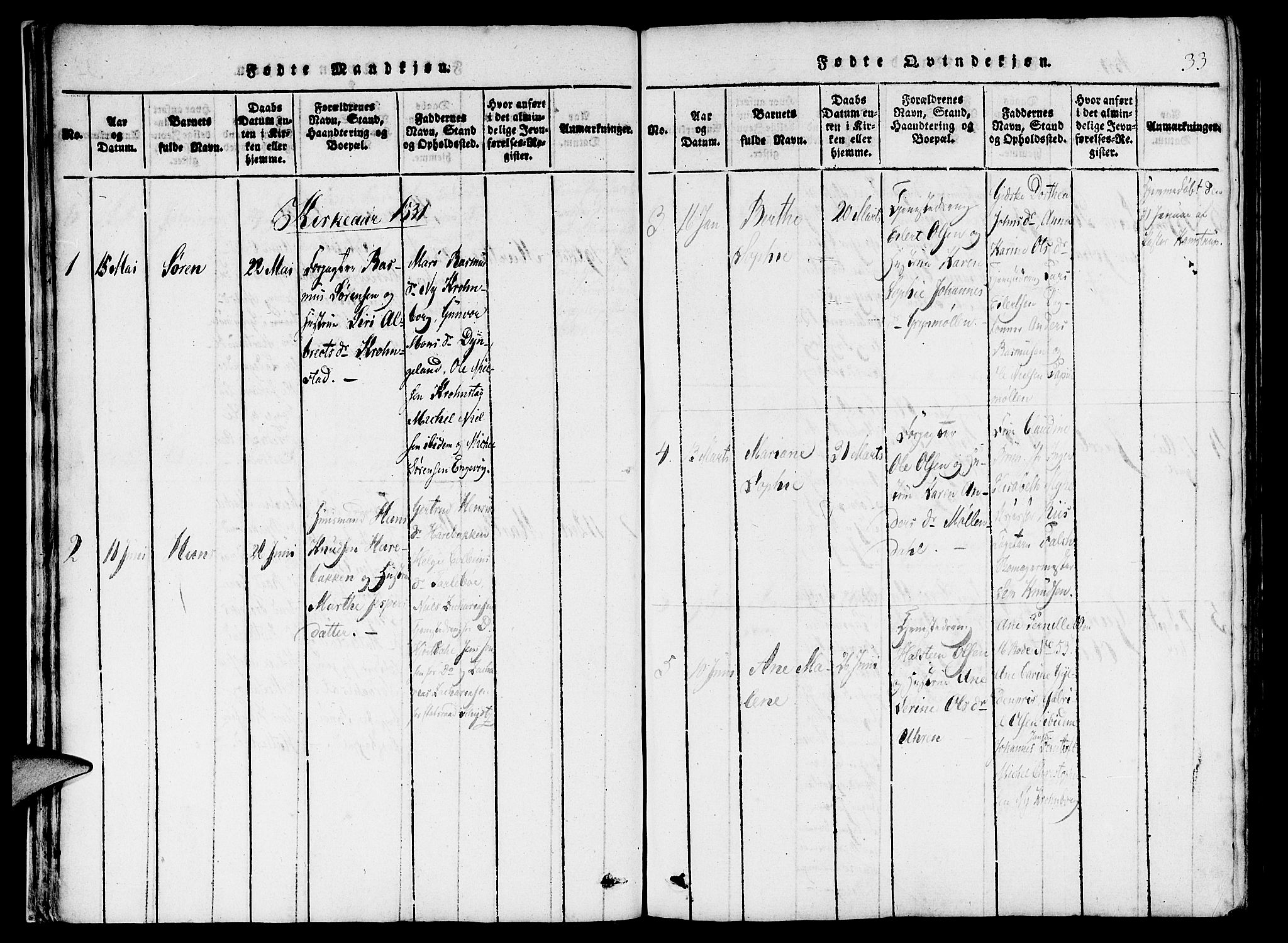 St. Jørgens hospital og Årstad sokneprestembete, AV/SAB-A-99934: Parish register (official) no. A 3, 1815-1843, p. 33