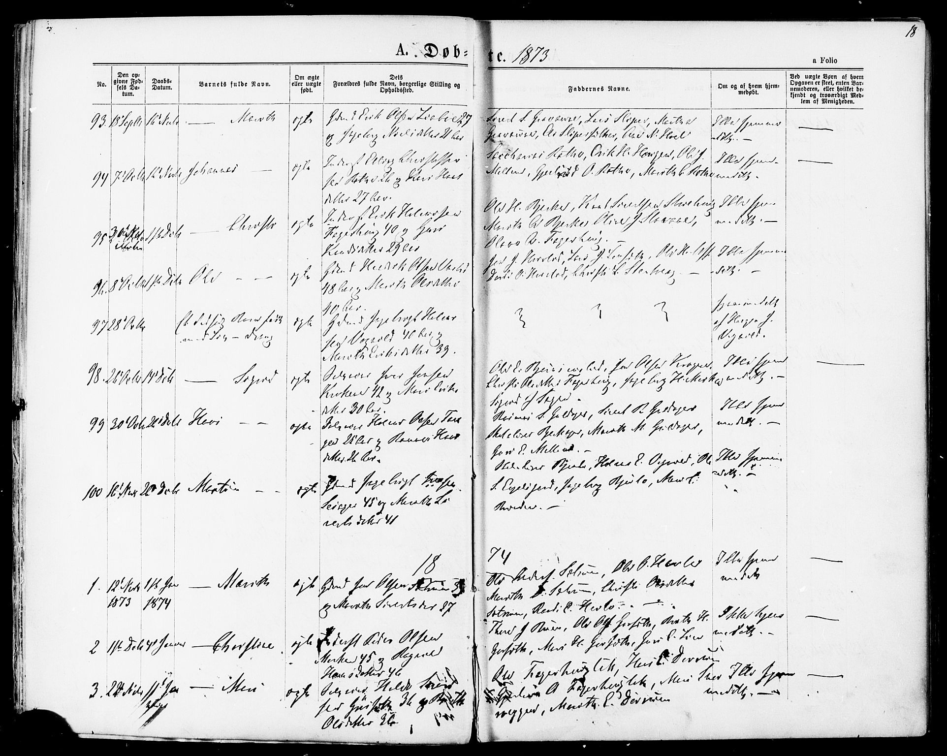 Ministerialprotokoller, klokkerbøker og fødselsregistre - Sør-Trøndelag, SAT/A-1456/678/L0900: Parish register (official) no. 678A09, 1872-1881, p. 18