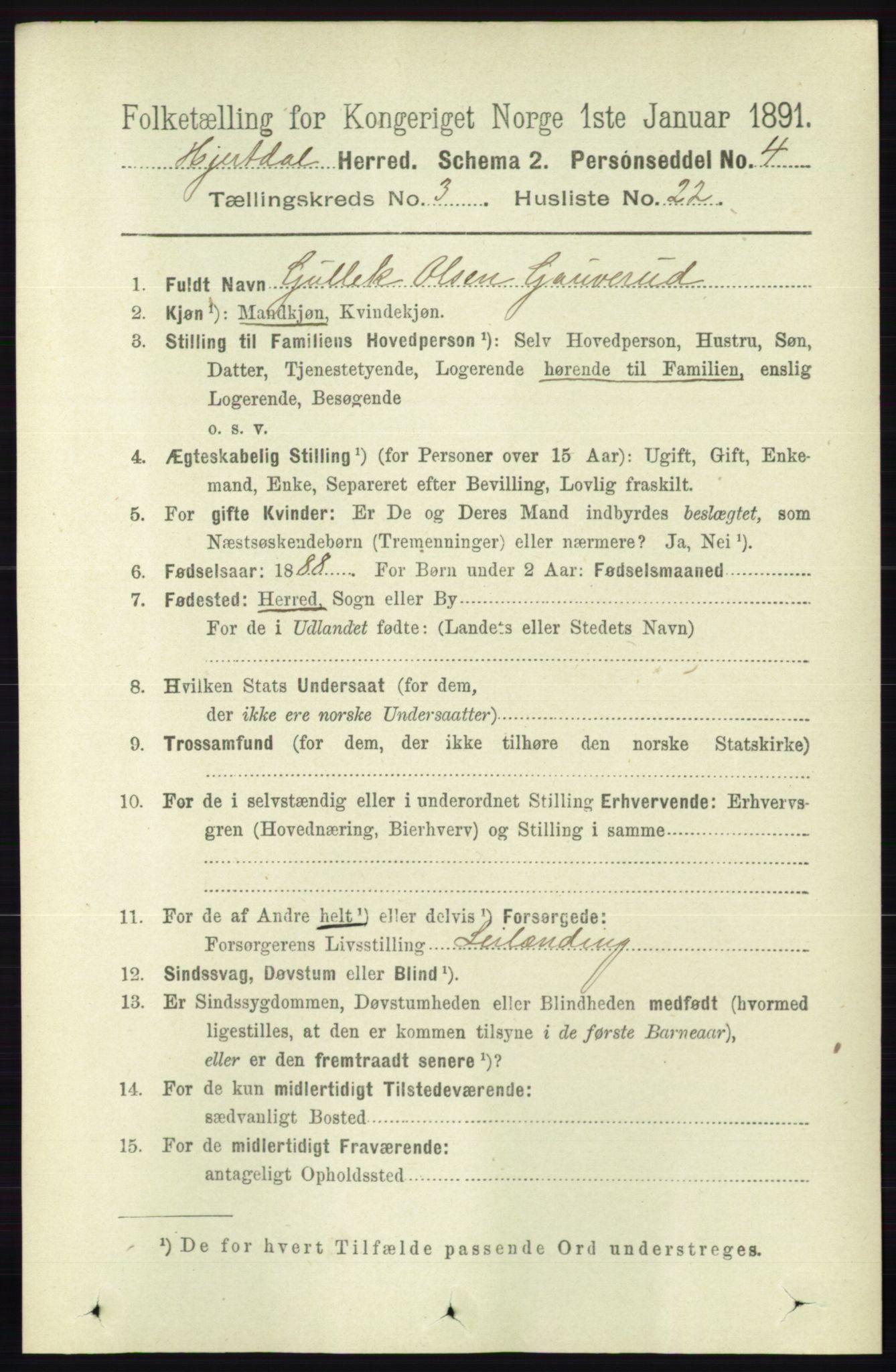 RA, 1891 census for 0827 Hjartdal, 1891, p. 1135