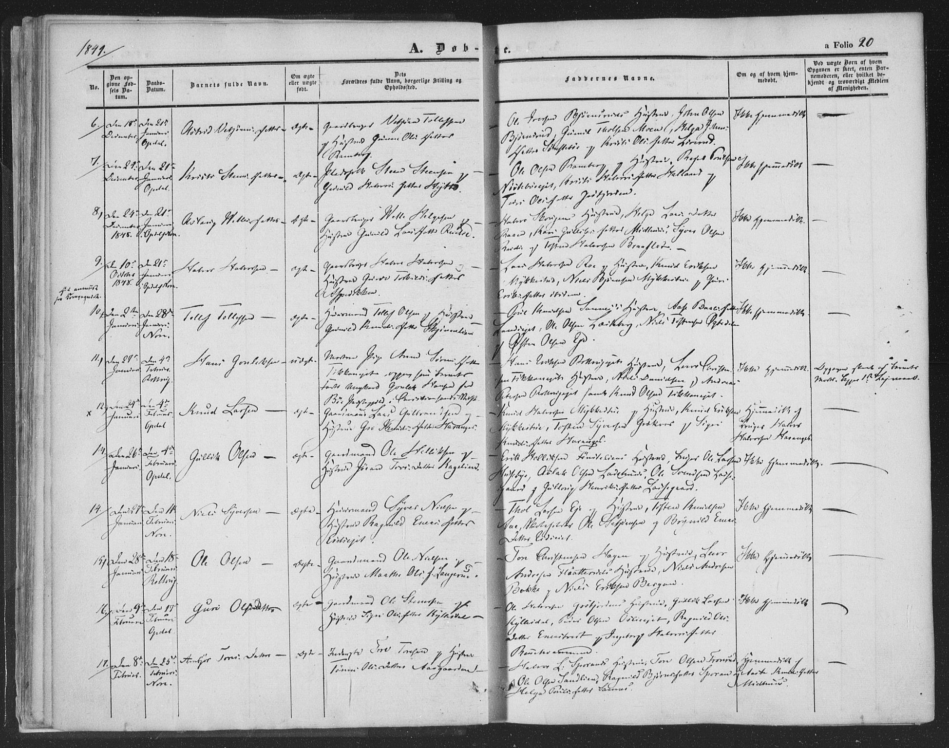 Rollag kirkebøker, AV/SAKO-A-240/F/Fa/L0008: Parish register (official) no. I 8, 1847-1860, p. 20