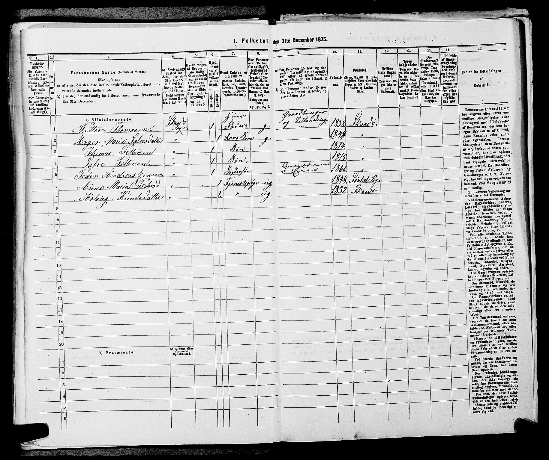 SAKO, 1875 census for 0816P Sannidal, 1875, p. 806