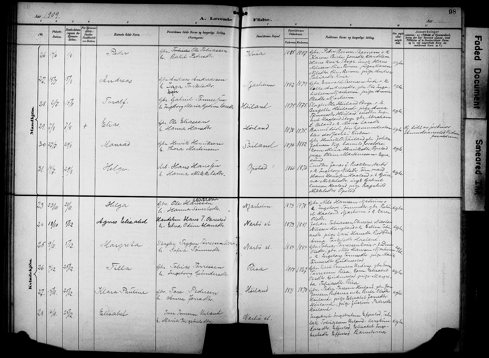 Hå sokneprestkontor, SAST/A-101801/001/30BB/L0005: Parish register (copy) no. B 5, 1894-1912, p. 98