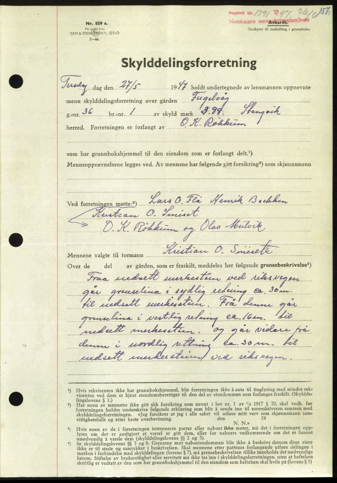 Nordmøre sorenskriveri, AV/SAT-A-4132/1/2/2Ca: Mortgage book no. A105, 1947-1947, Diary no: : 1391/1947