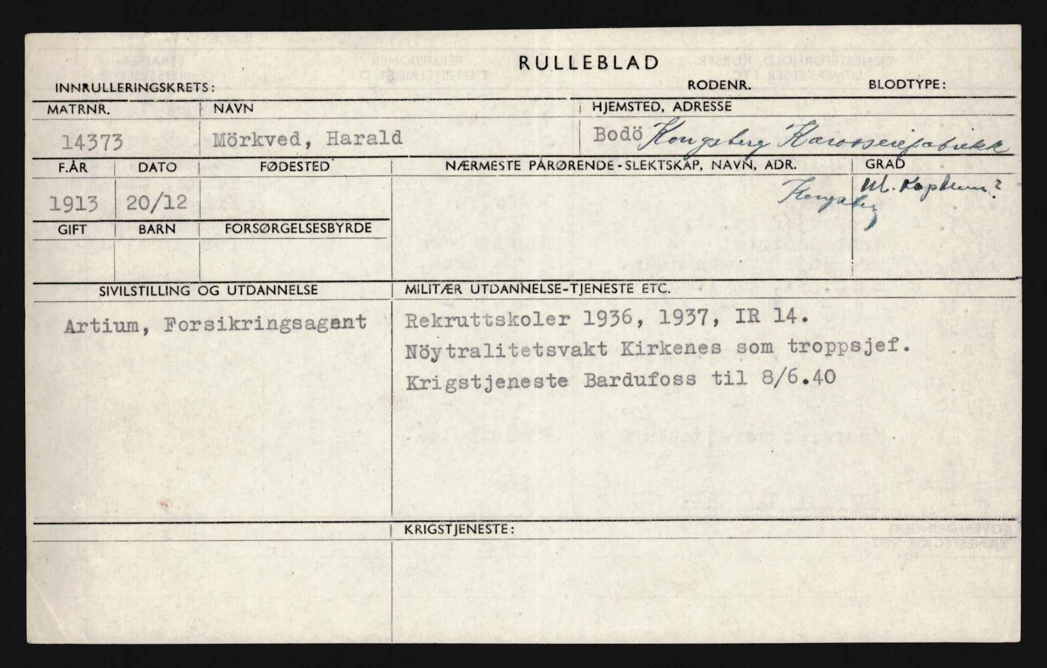 Forsvaret, Sør-Hålogaland landforsvar, AV/RA-RAFA-2552/P/Pa/L0302: Personellmapper for slettet personell, yrkesbefal og vernepliktig befal, født 1913-1916, 1932-1976, p. 131