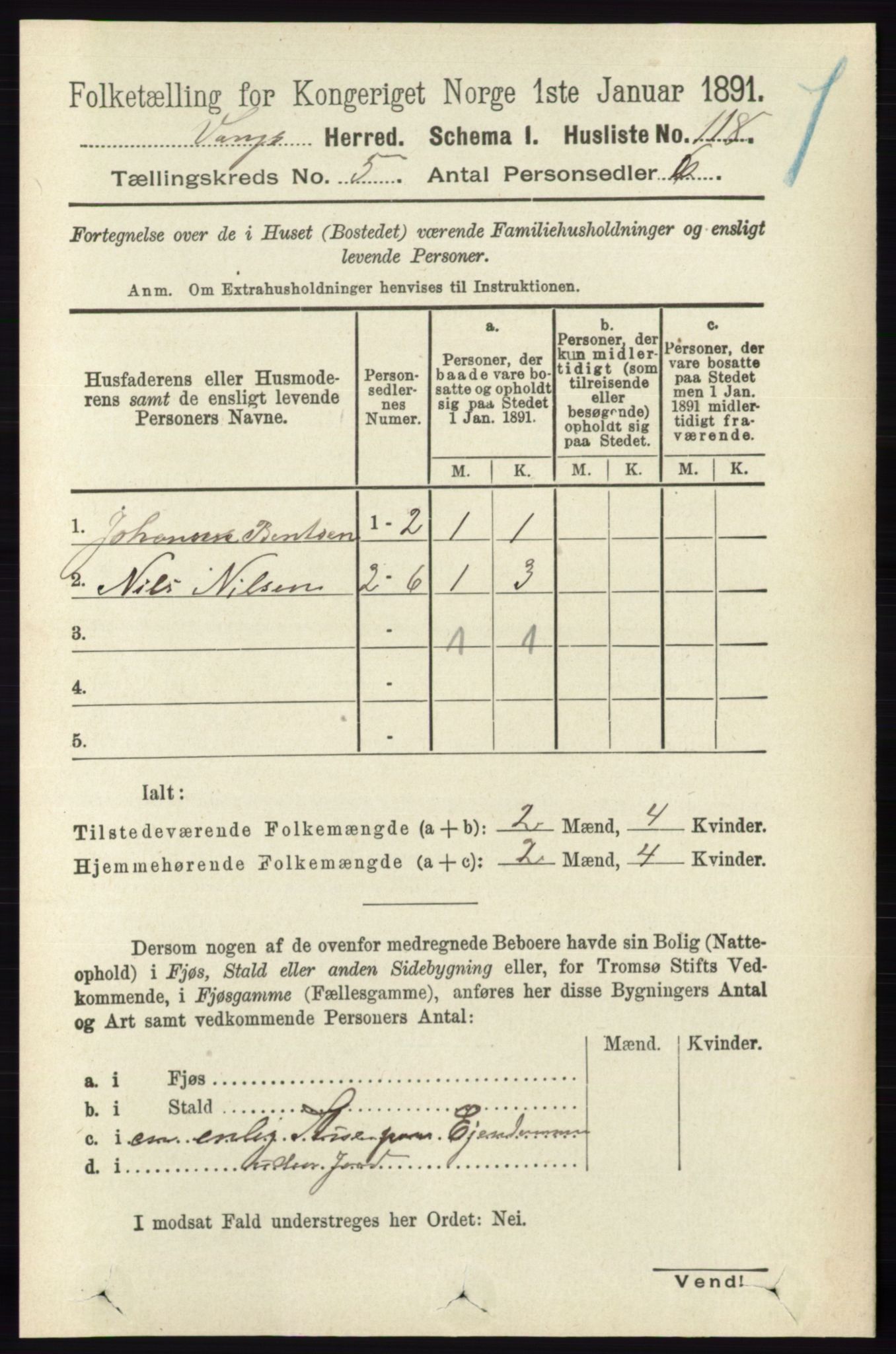 RA, 1891 census for 0414 Vang, 1891, p. 3502