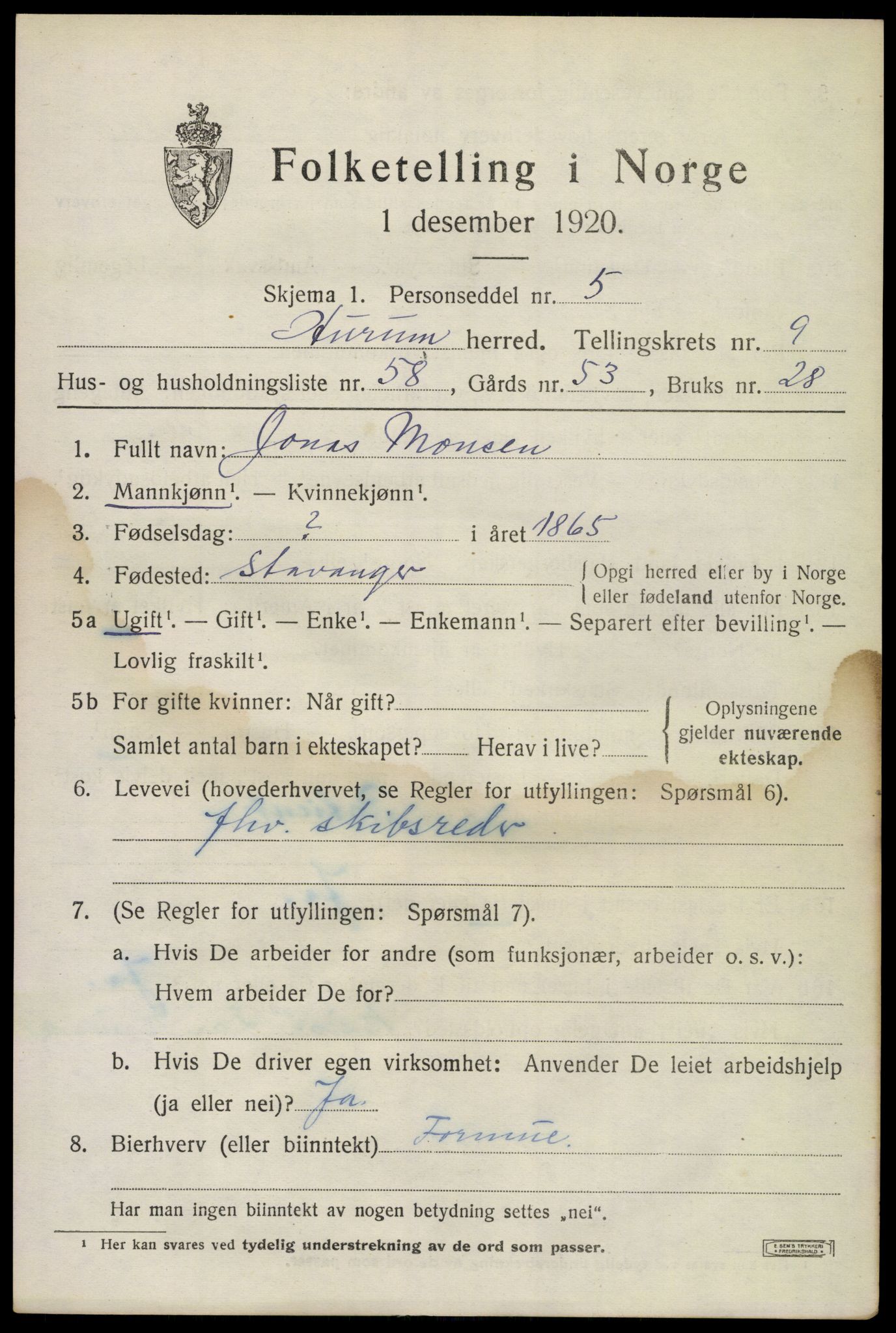 SAKO, 1920 census for Hurum, 1920, p. 12644