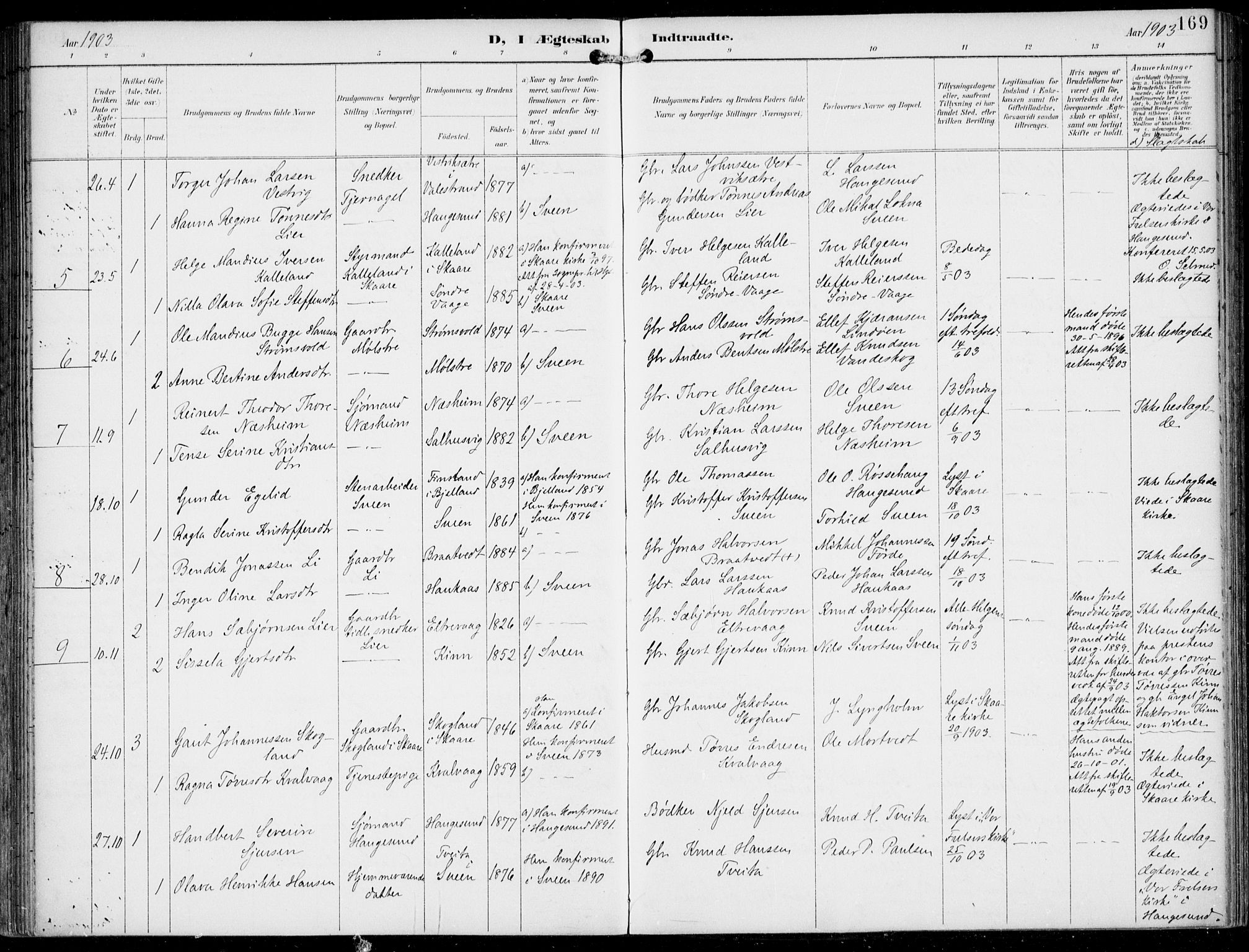 Sveio Sokneprestembete, AV/SAB-A-78501/H/Haa: Parish register (official) no. B  3, 1894-1906, p. 169