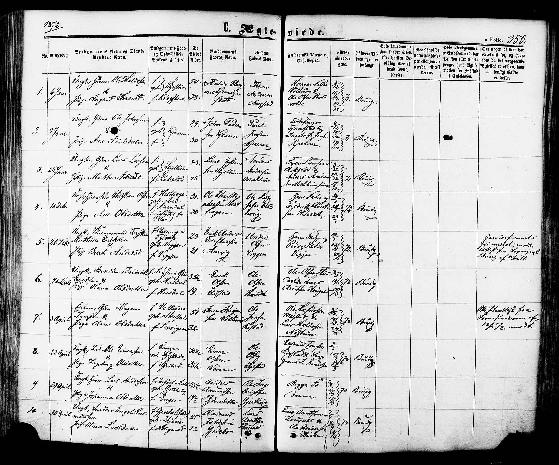 Ministerialprotokoller, klokkerbøker og fødselsregistre - Sør-Trøndelag, AV/SAT-A-1456/665/L0772: Parish register (official) no. 665A07, 1856-1878, p. 350