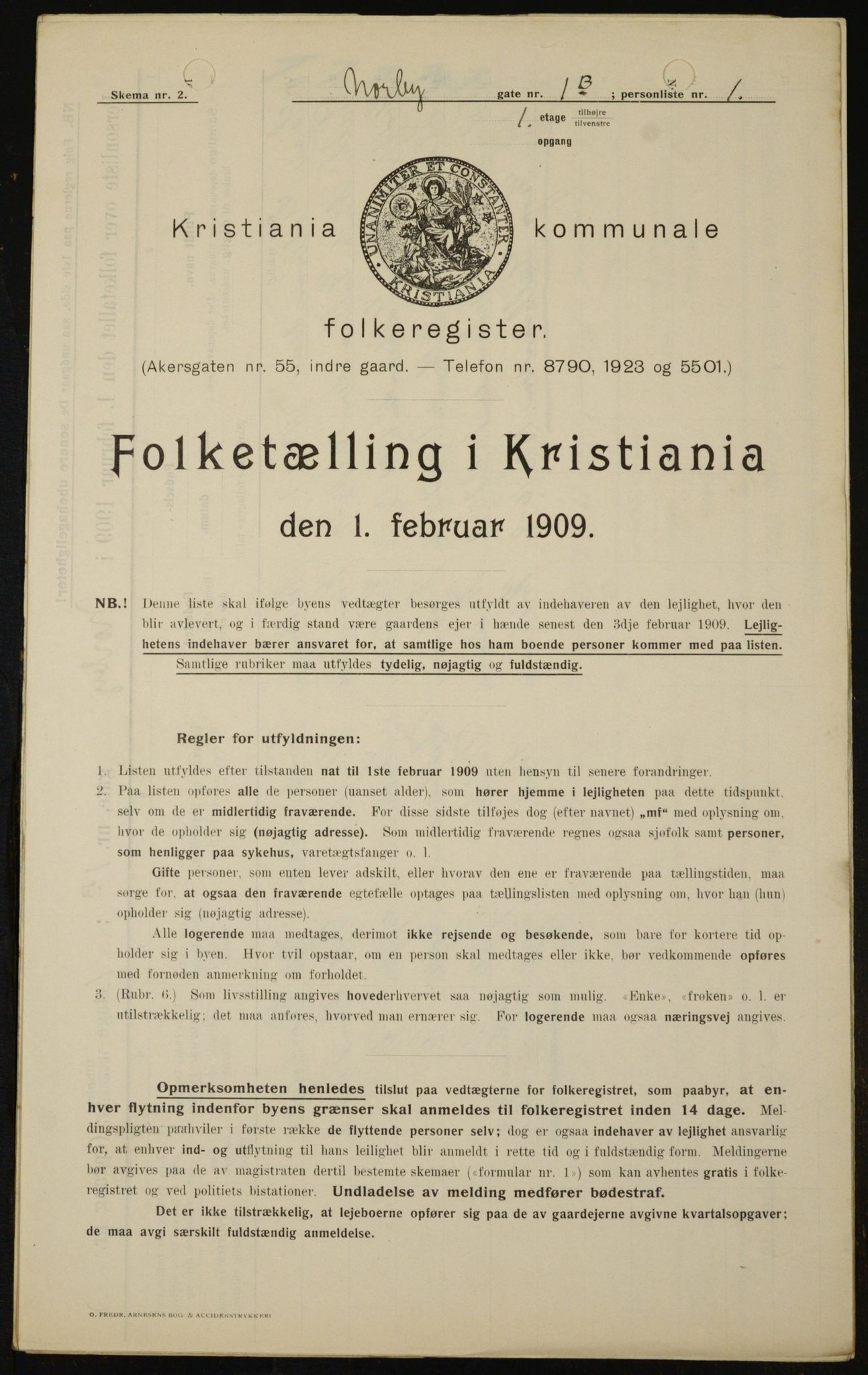 OBA, Municipal Census 1909 for Kristiania, 1909, p. 64645