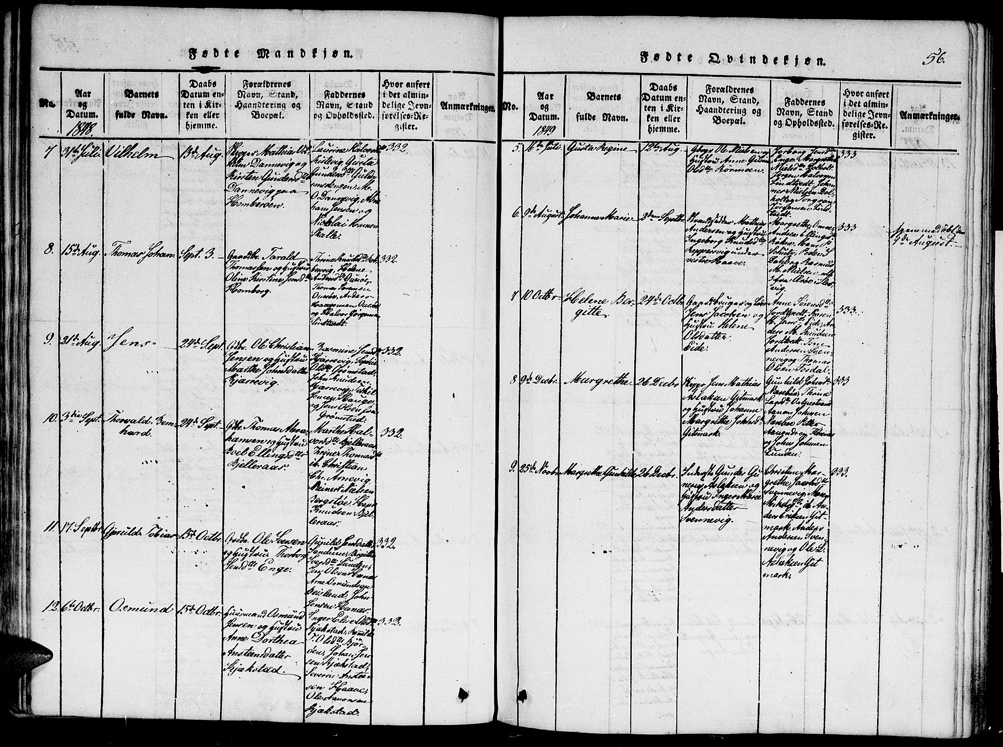 Hommedal sokneprestkontor, SAK/1111-0023/F/Fa/Faa/L0001: Parish register (official) no. A 1, 1816-1860, p. 56