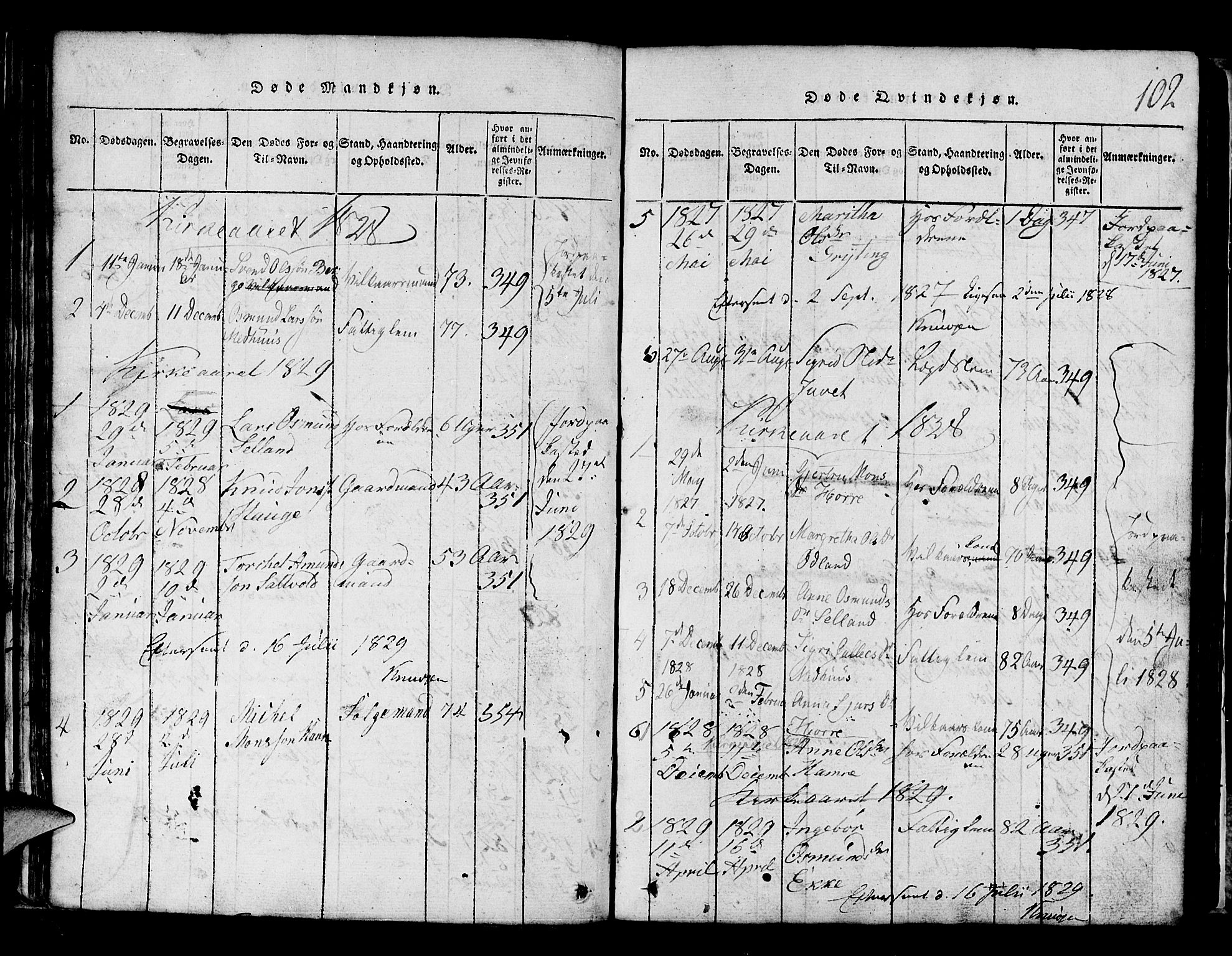 Røldal sokneprestembete, SAB/A-100247: Parish register (copy) no. A 1, 1817-1860, p. 102