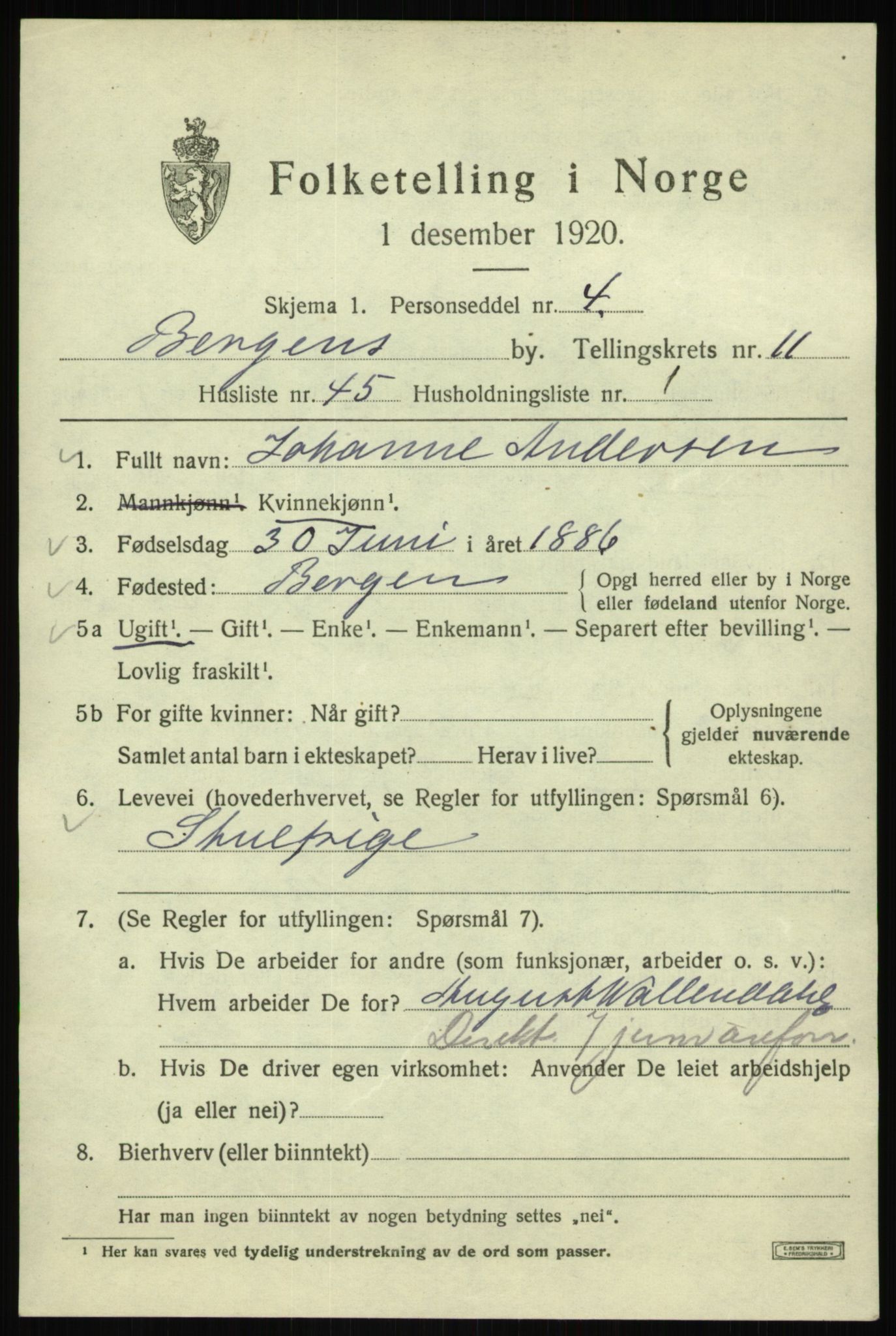 SAB, 1920 census for Bergen, 1920, p. 73548