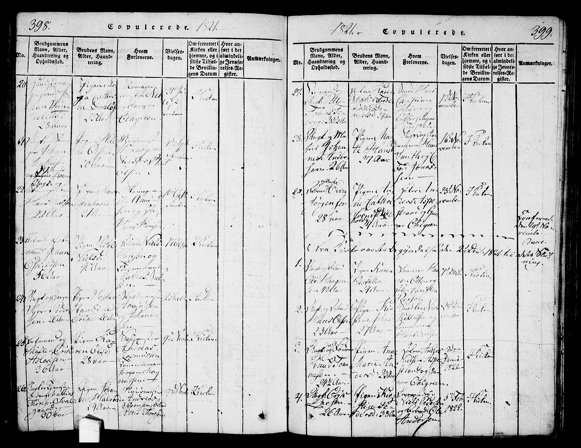 Halden prestekontor Kirkebøker, AV/SAO-A-10909/G/Ga/L0001: Parish register (copy) no. 1, 1815-1833, p. 398-399