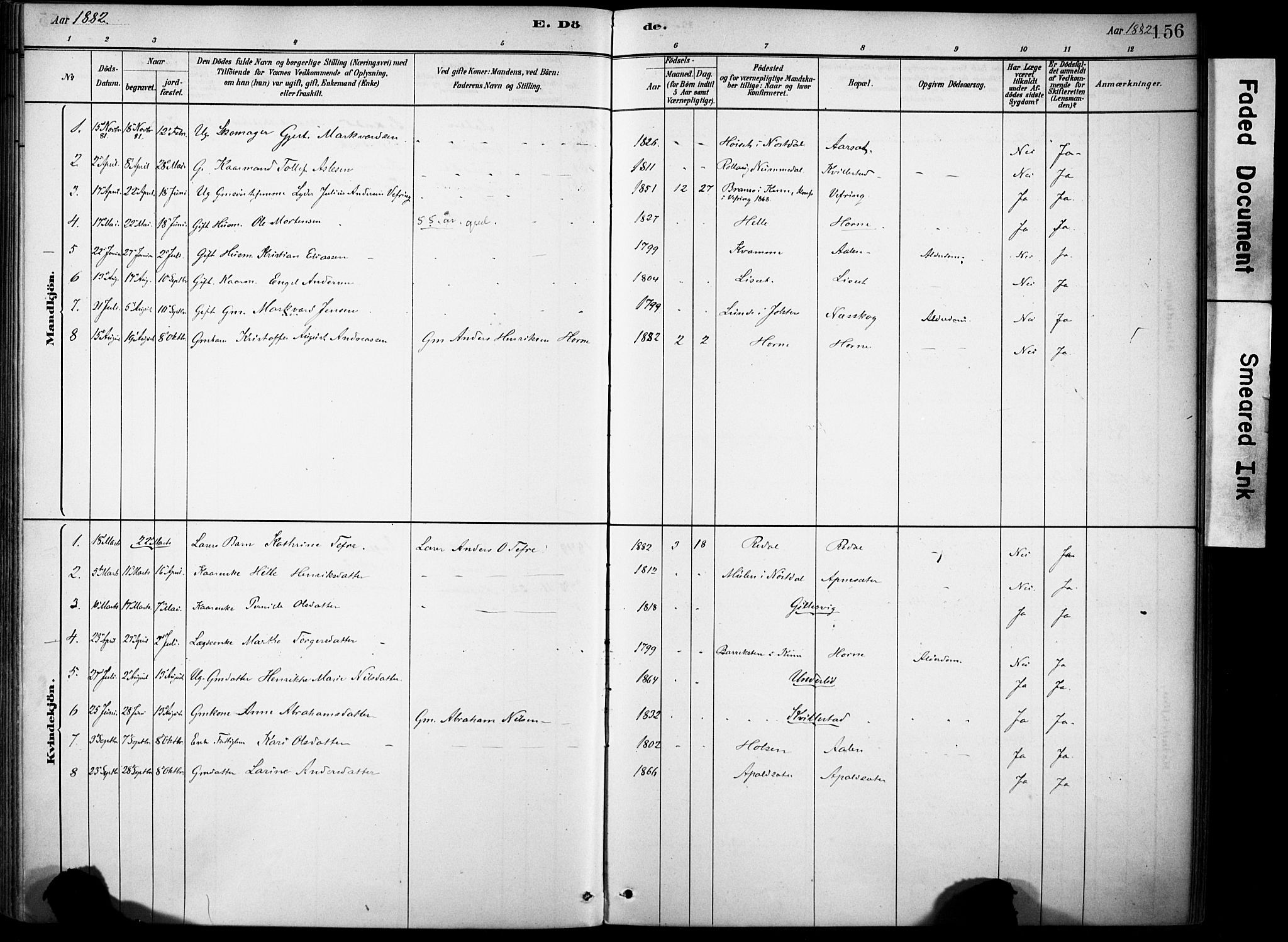Førde sokneprestembete, SAB/A-79901/H/Haa/Haae/L0001: Parish register (official) no. E 1, 1881-1911, p. 156