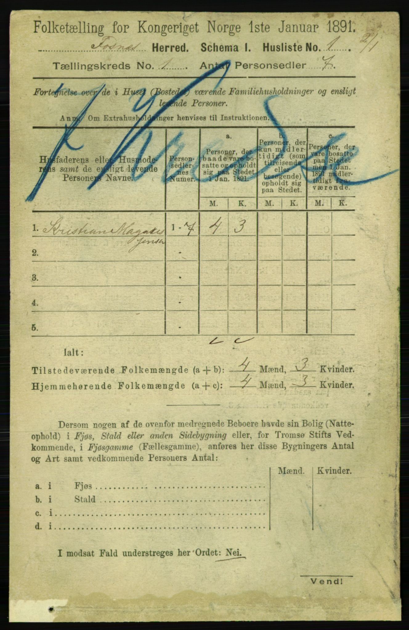 RA, 1891 census for 1748 Fosnes, 1891, p. 24