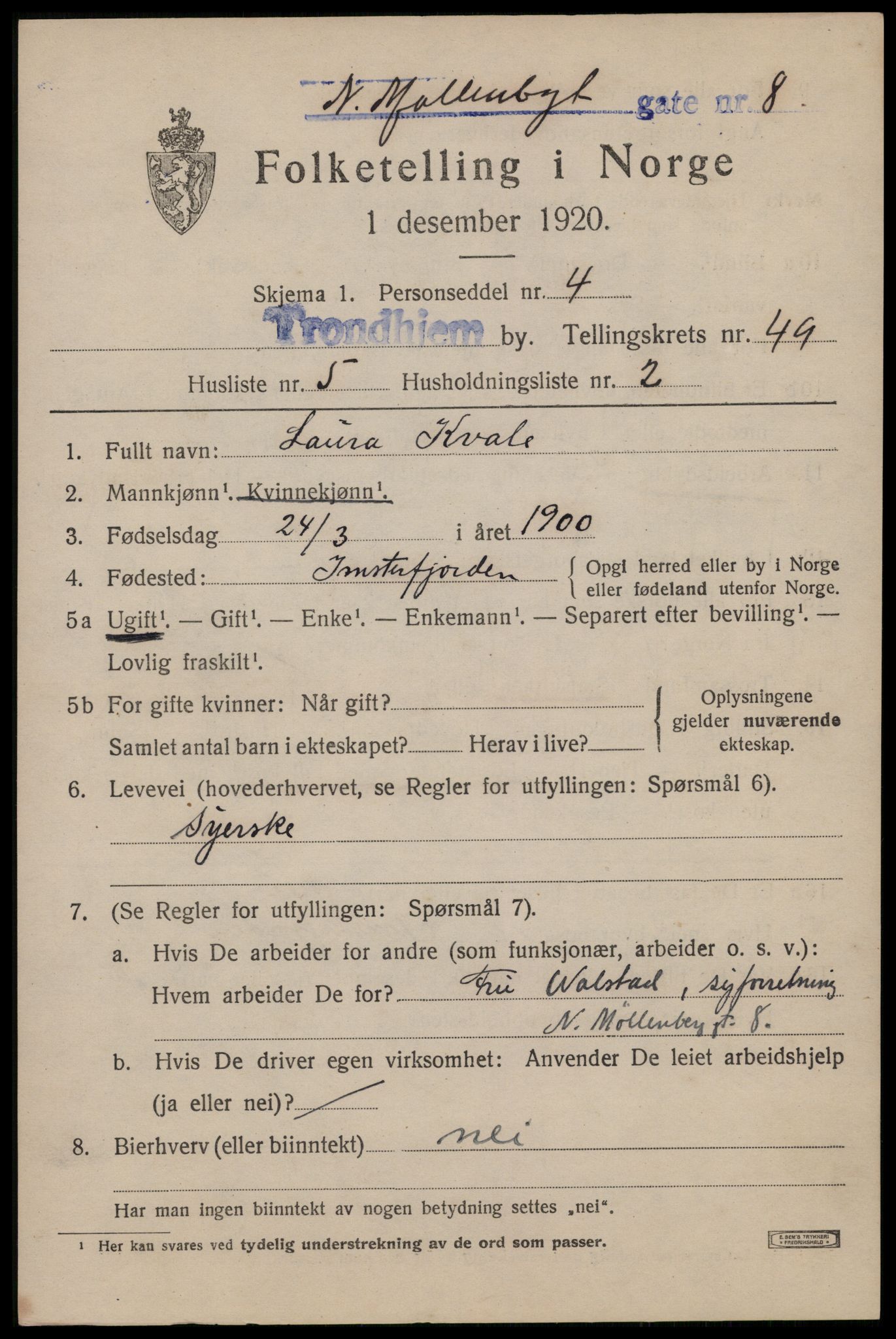 SAT, 1920 census for Trondheim, 1920, p. 102462