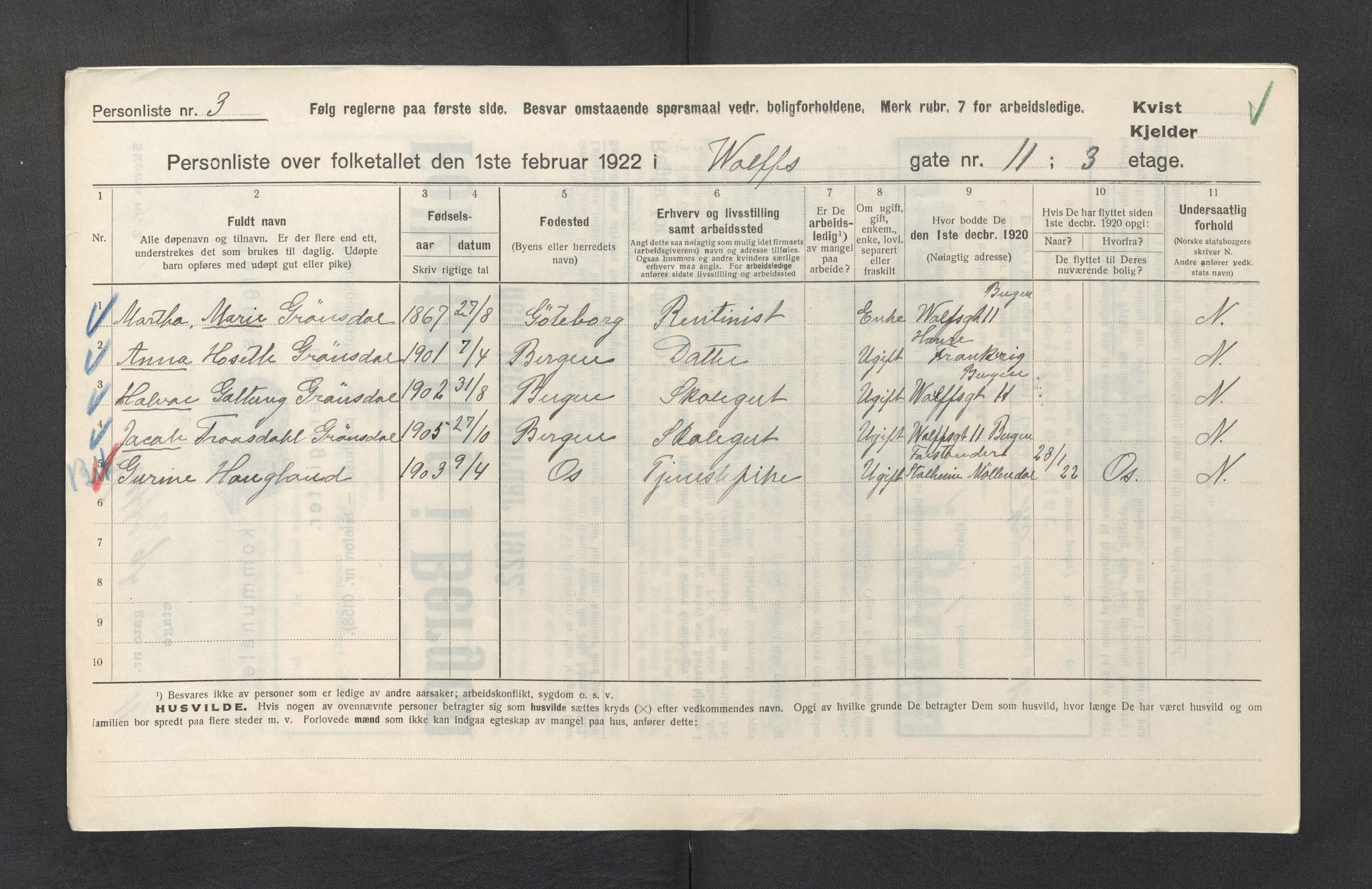 SAB, Municipal Census 1922 for Bergen, 1922, p. 47728