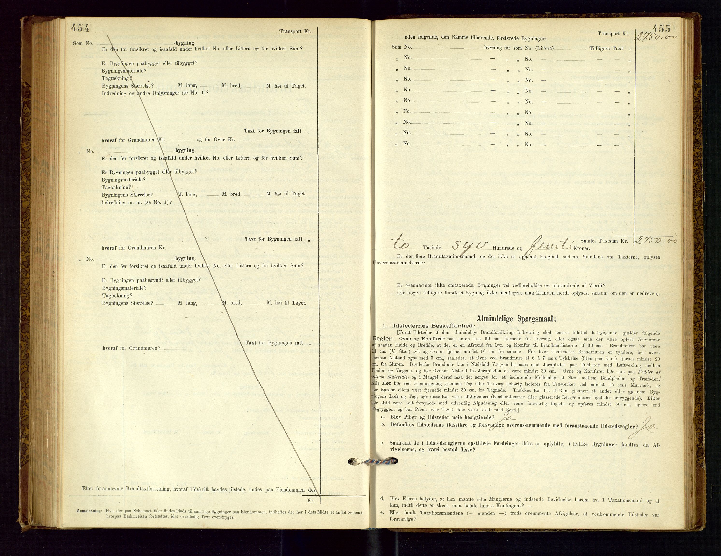 Time lensmannskontor, AV/SAST-A-100420/Gob/L0001: Branntakstprotokoll, 1896-1914, p. 454-455