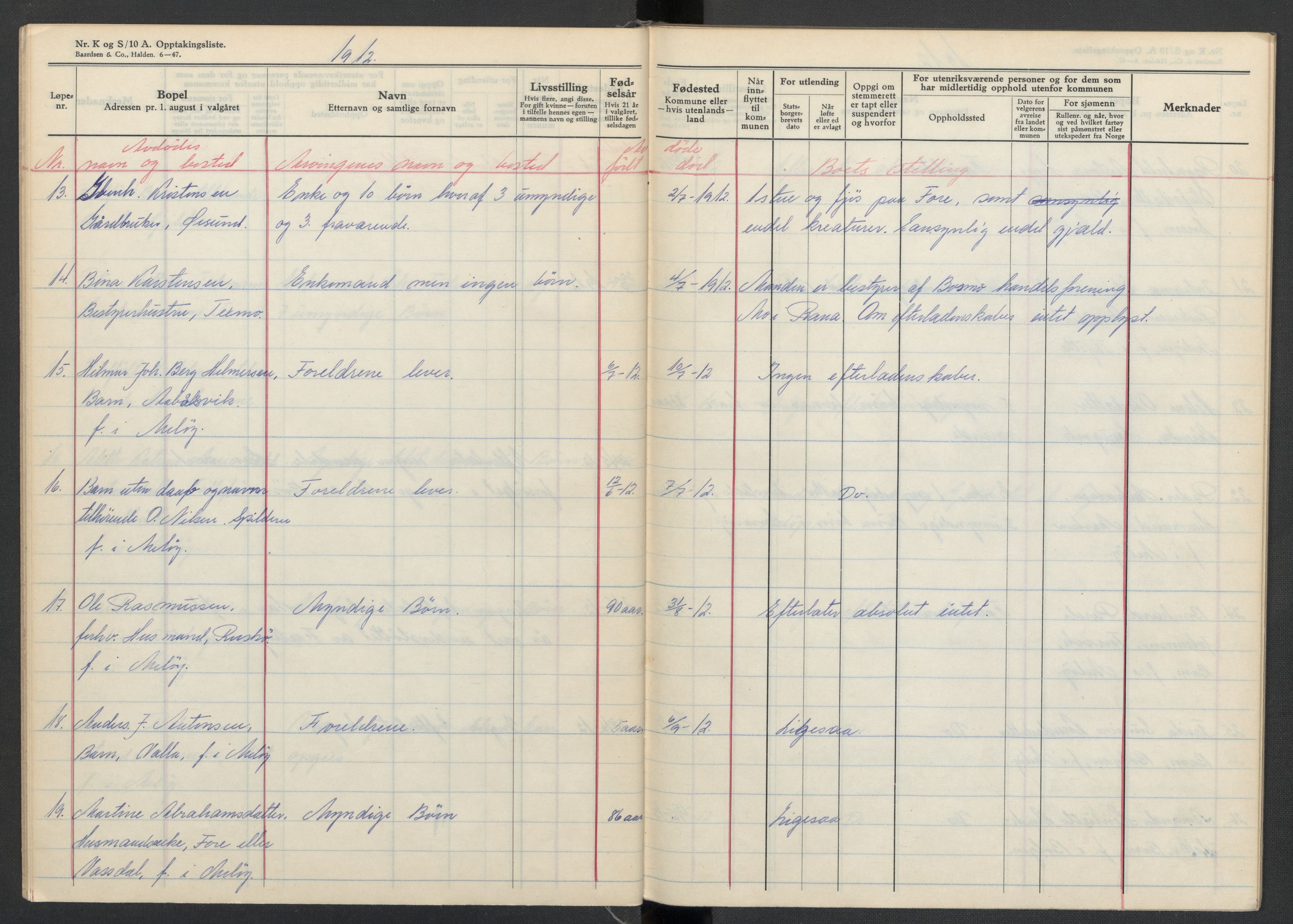 Meløy lensmannskontor, SAT/A-5701/1/02/L0001: 2.01.01 - Dødsfallsprotokoll, 1911-1917