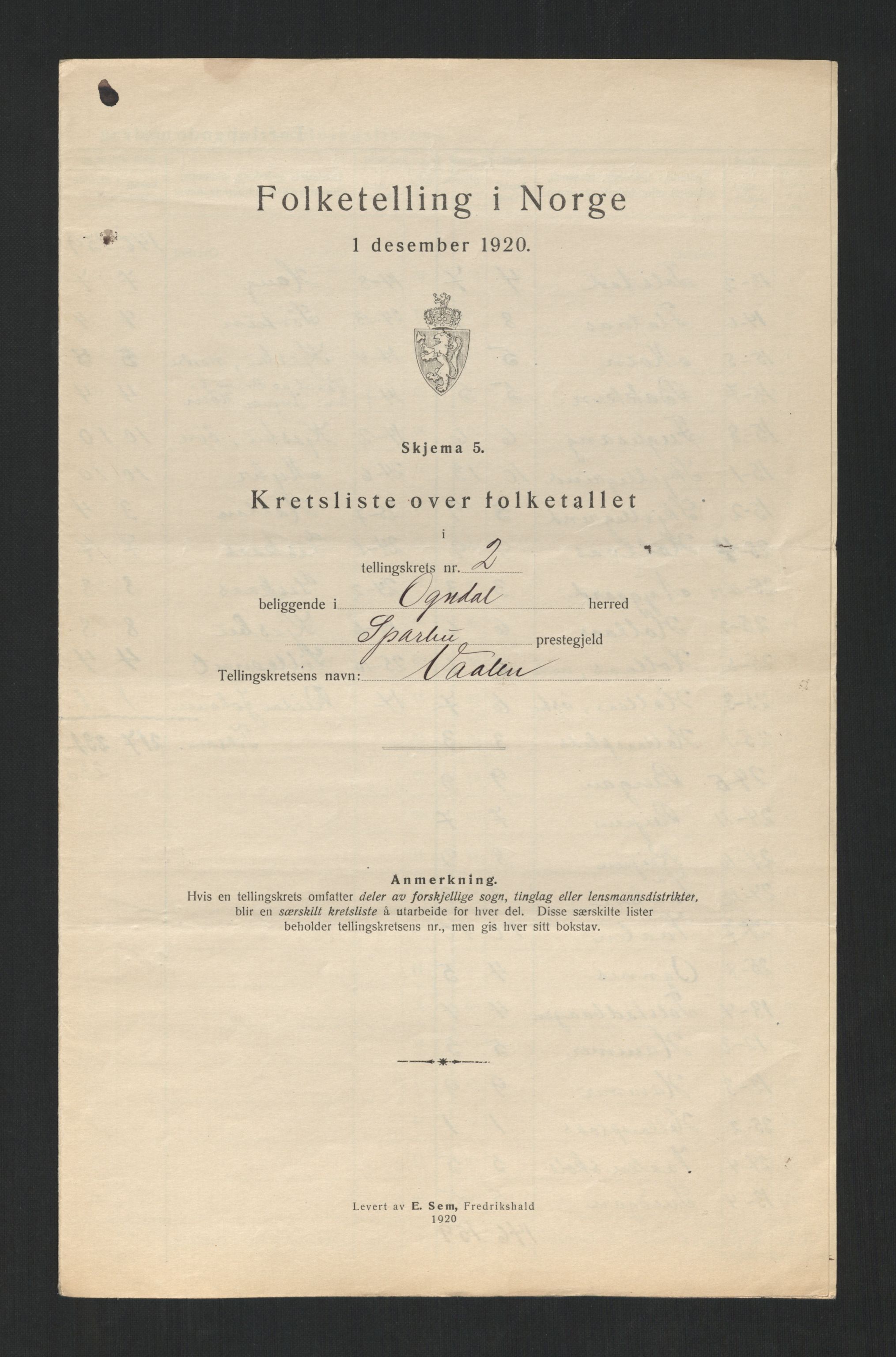 SAT, 1920 census for Ogndal, 1920, p. 11