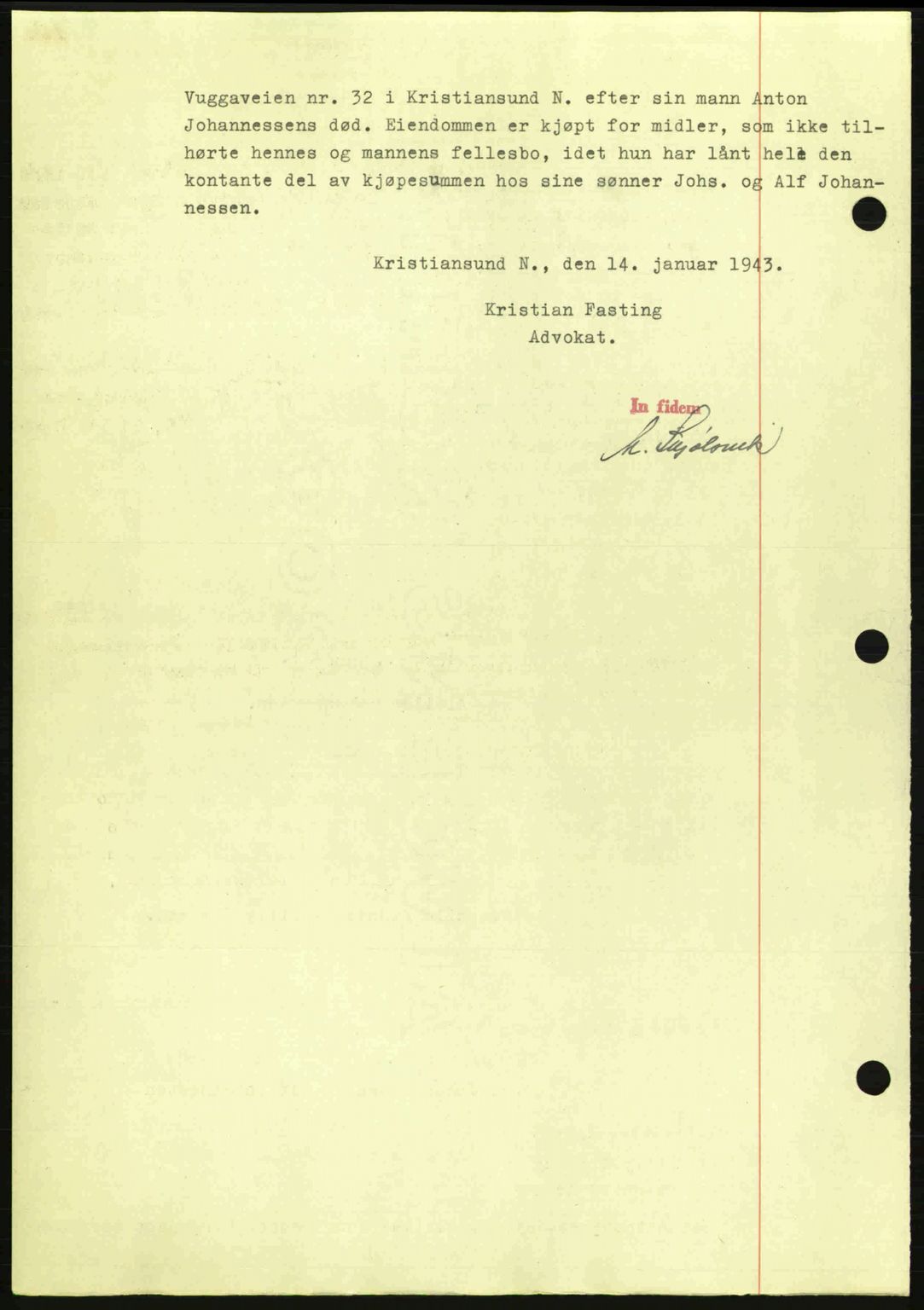 Kristiansund byfogd, AV/SAT-A-4587/A/27: Mortgage book no. 34, 1941-1945, Diary no: : 49/1943