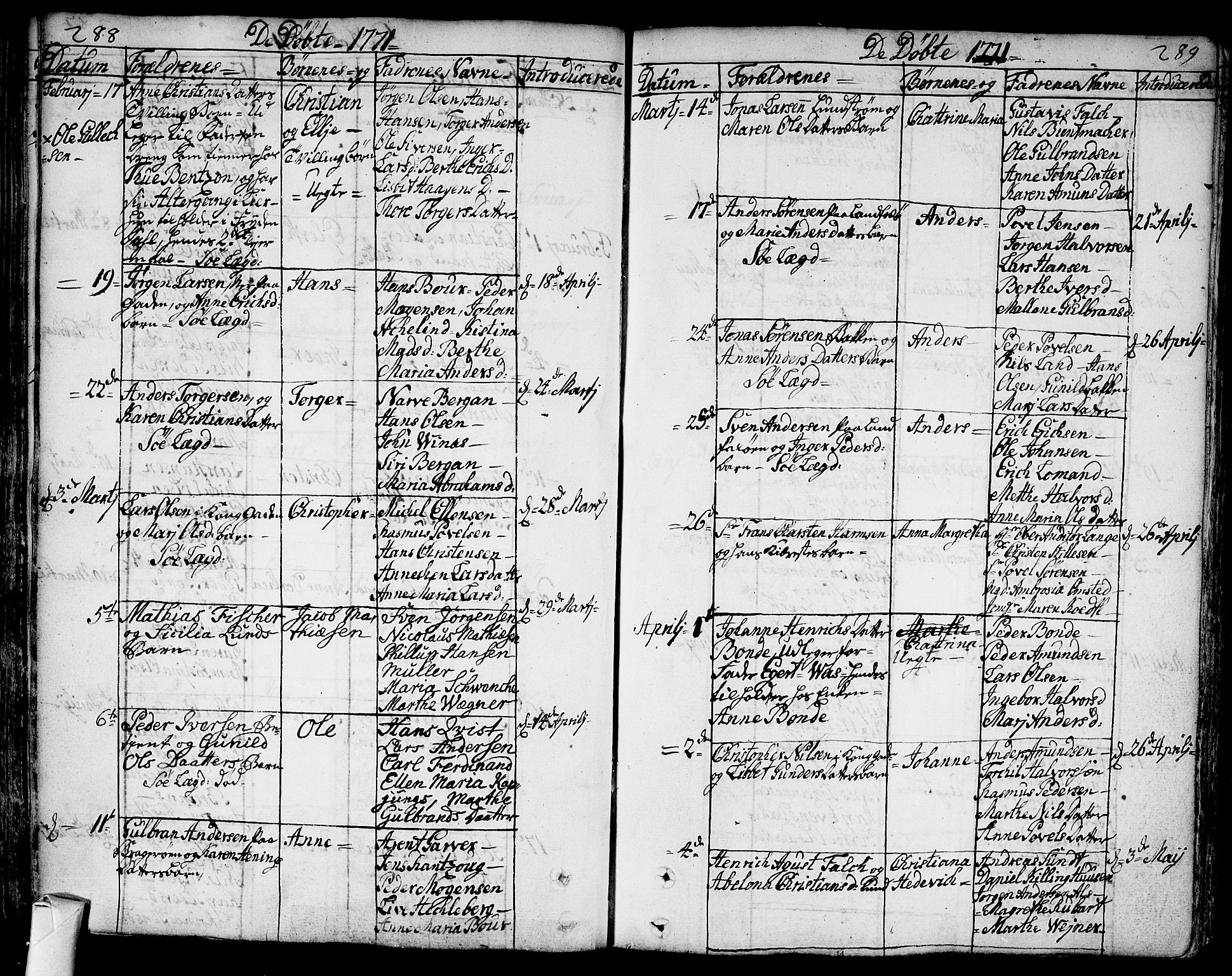 Bragernes kirkebøker, AV/SAKO-A-6/F/Fa/L0005: Parish register (official) no. I 5, 1759-1781, p. 288-289