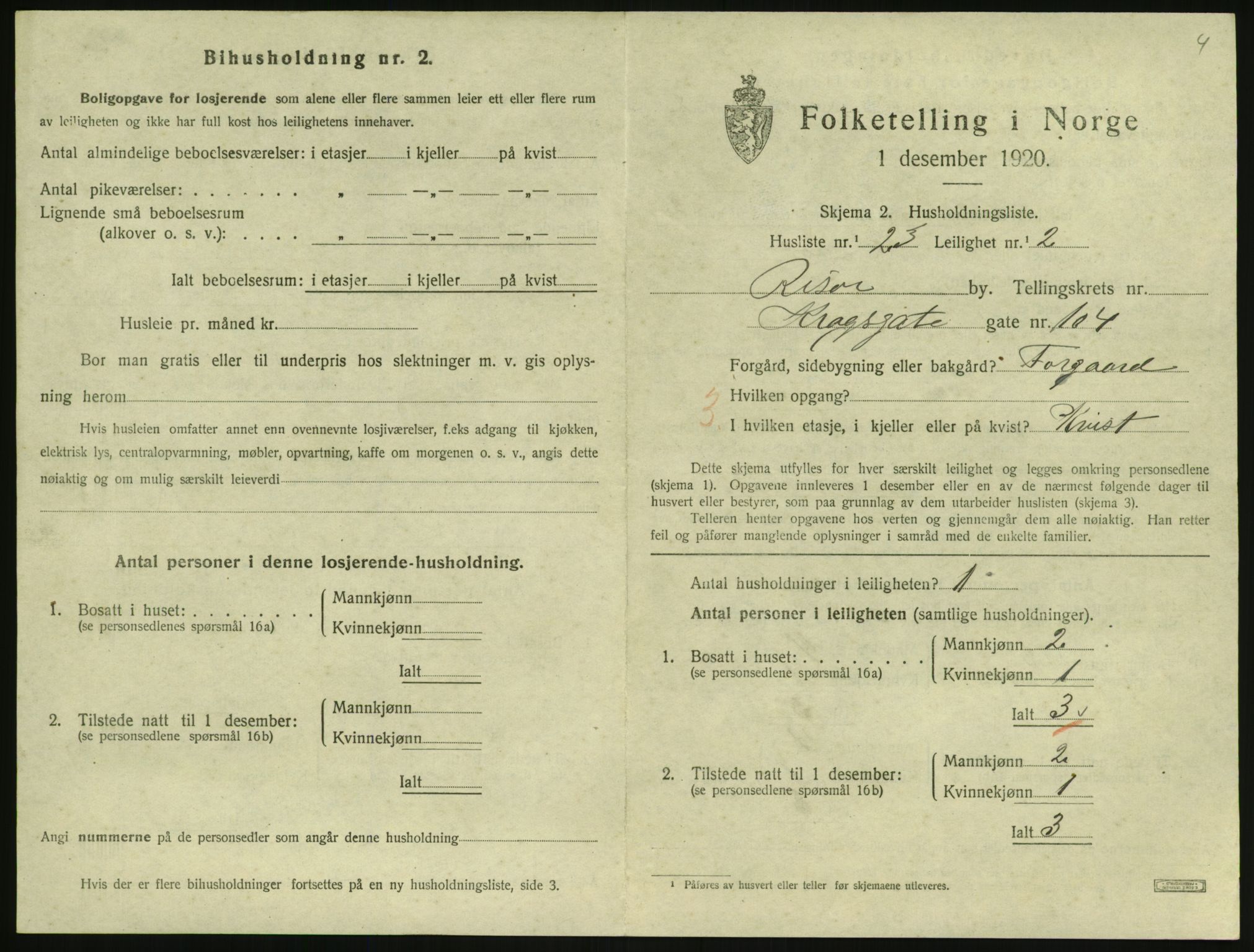 SAK, 1920 census for Risør, 1920, p. 2005