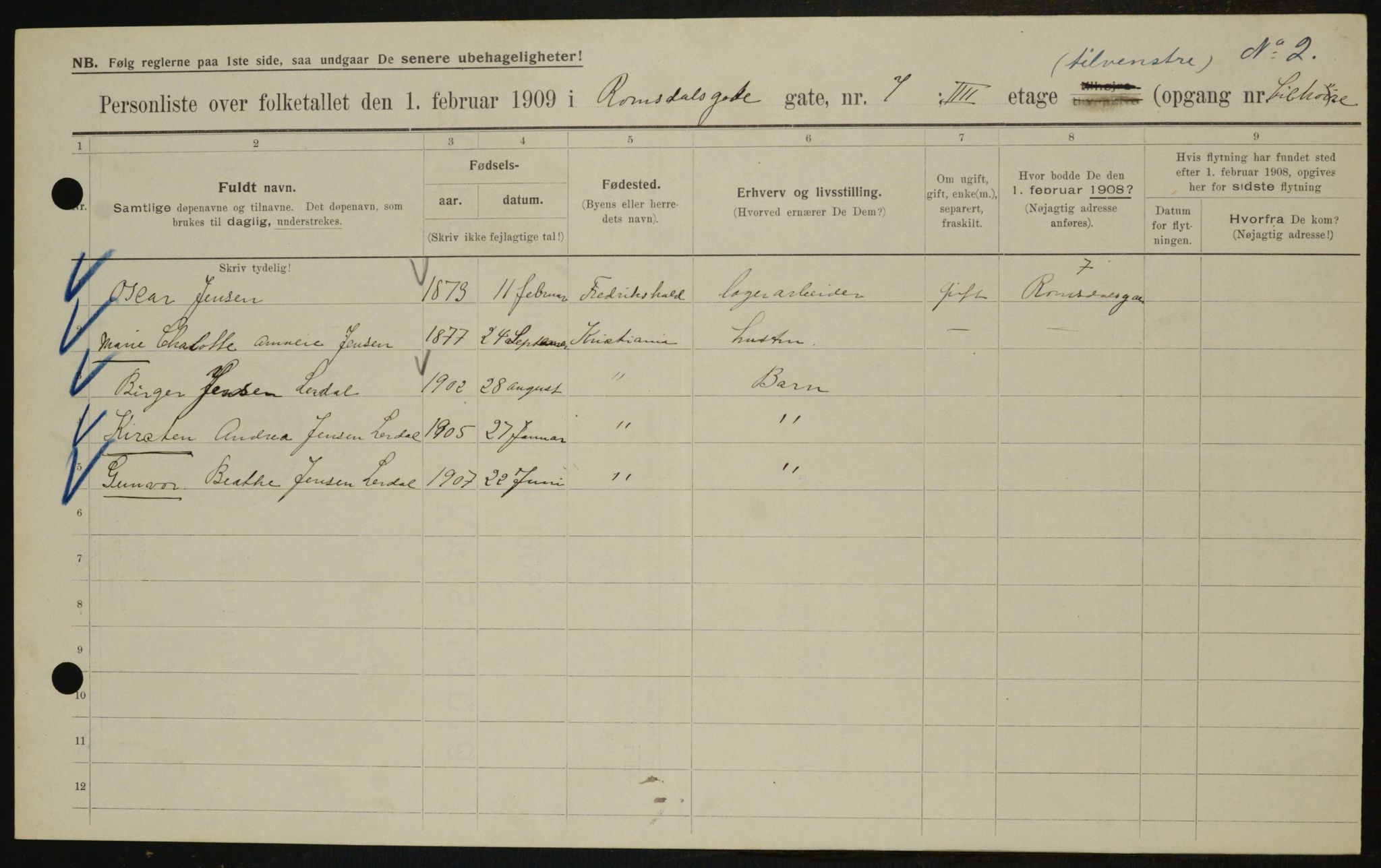 OBA, Municipal Census 1909 for Kristiania, 1909, p. 75515