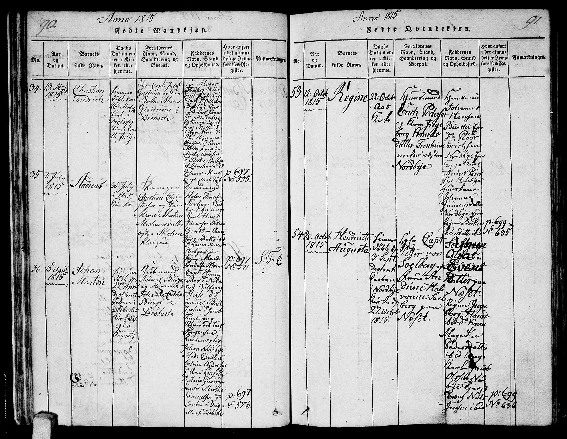 Ås prestekontor Kirkebøker, AV/SAO-A-10894/F/Fa/L0003: Parish register (official) no. I 3, 1814-1818, p. 90-91