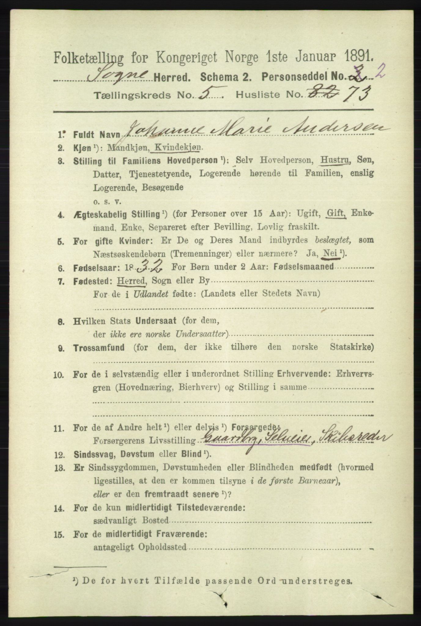 RA, 1891 census for 1018 Søgne, 1891, p. 1350