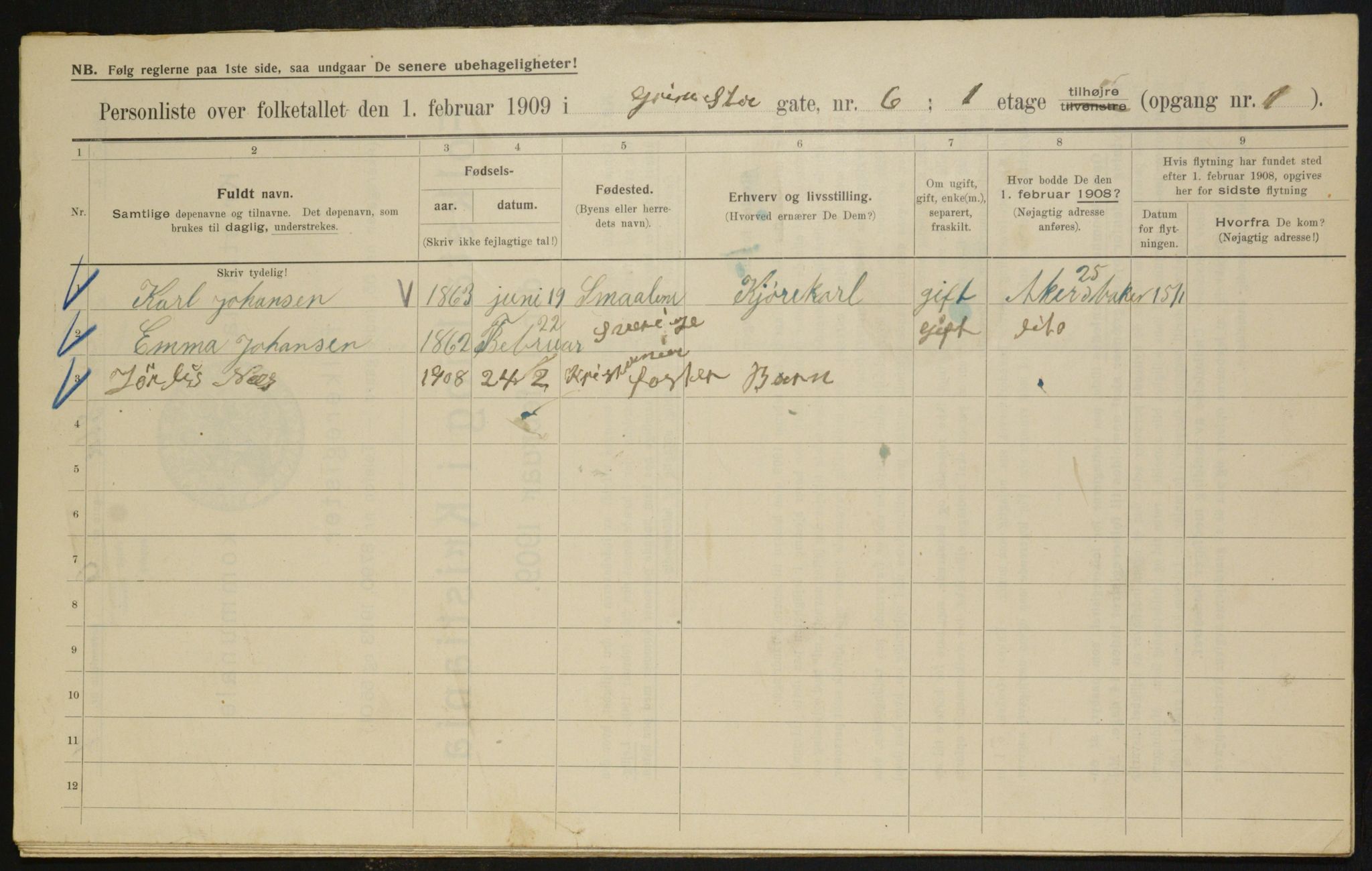 OBA, Municipal Census 1909 for Kristiania, 1909, p. 27206