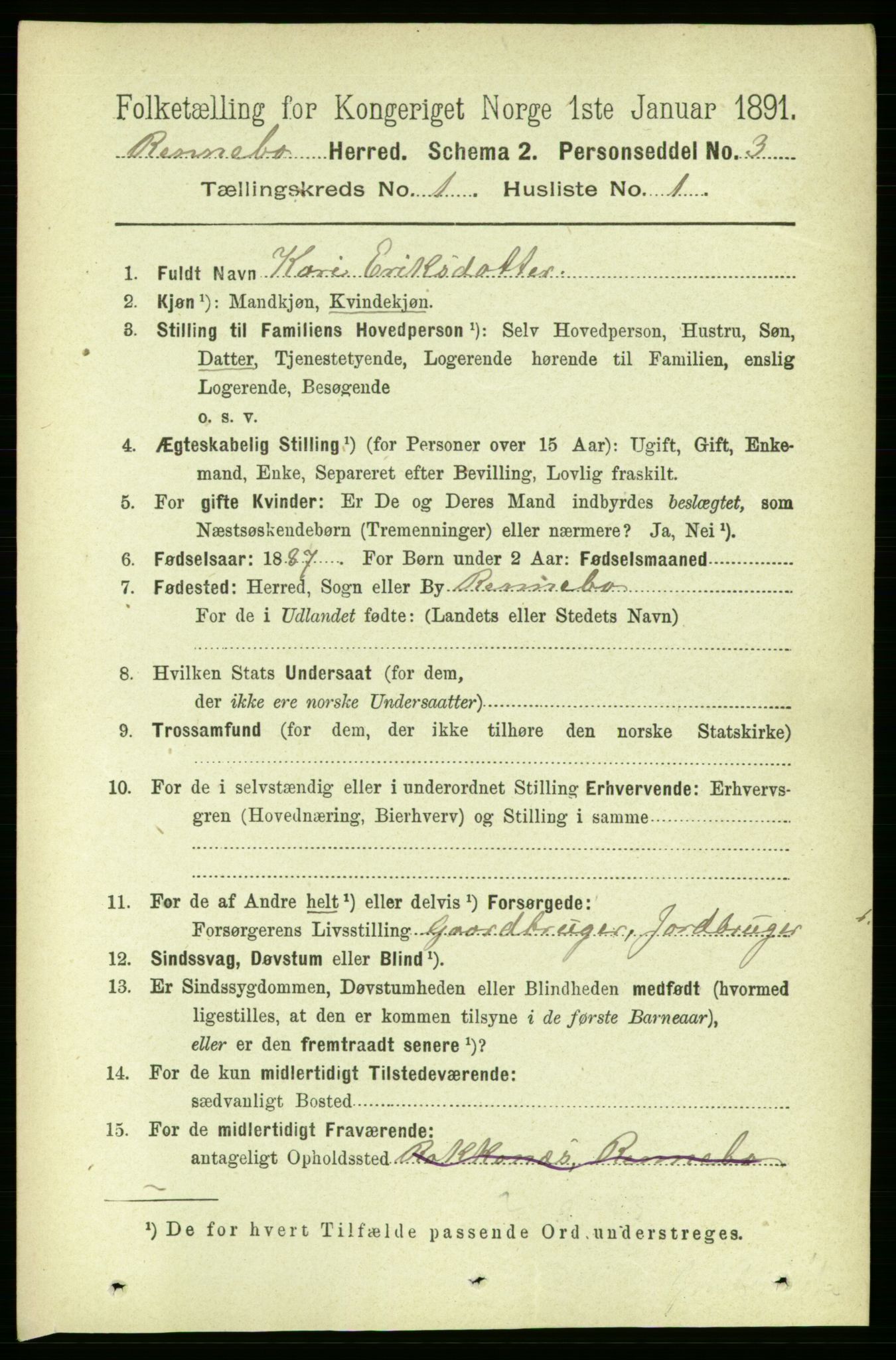 RA, 1891 census for 1635 Rennebu, 1891, p. 108