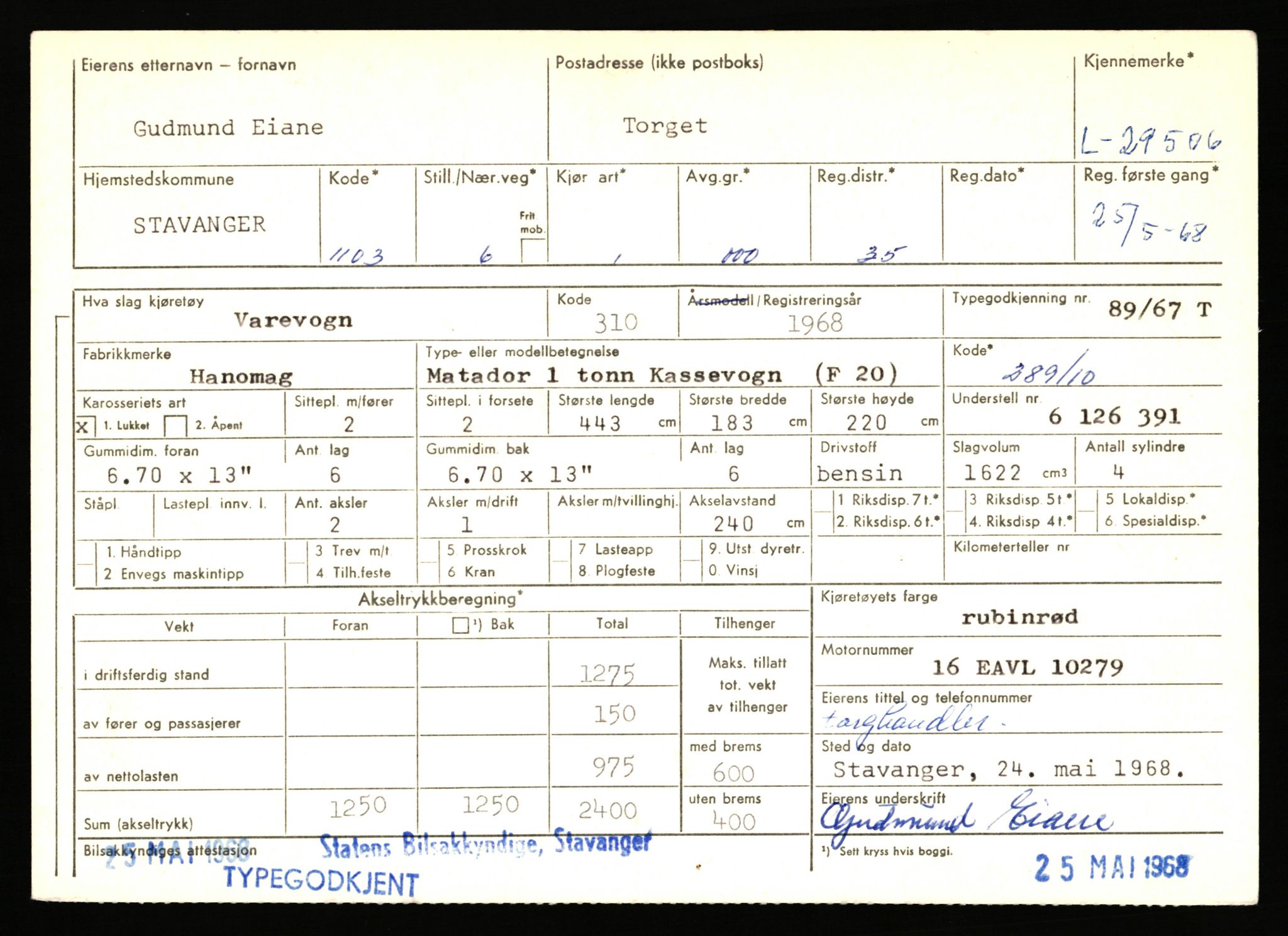 Stavanger trafikkstasjon, AV/SAST-A-101942/0/F/L0048: L-29100 - L-29899, 1930-1971, p. 1107