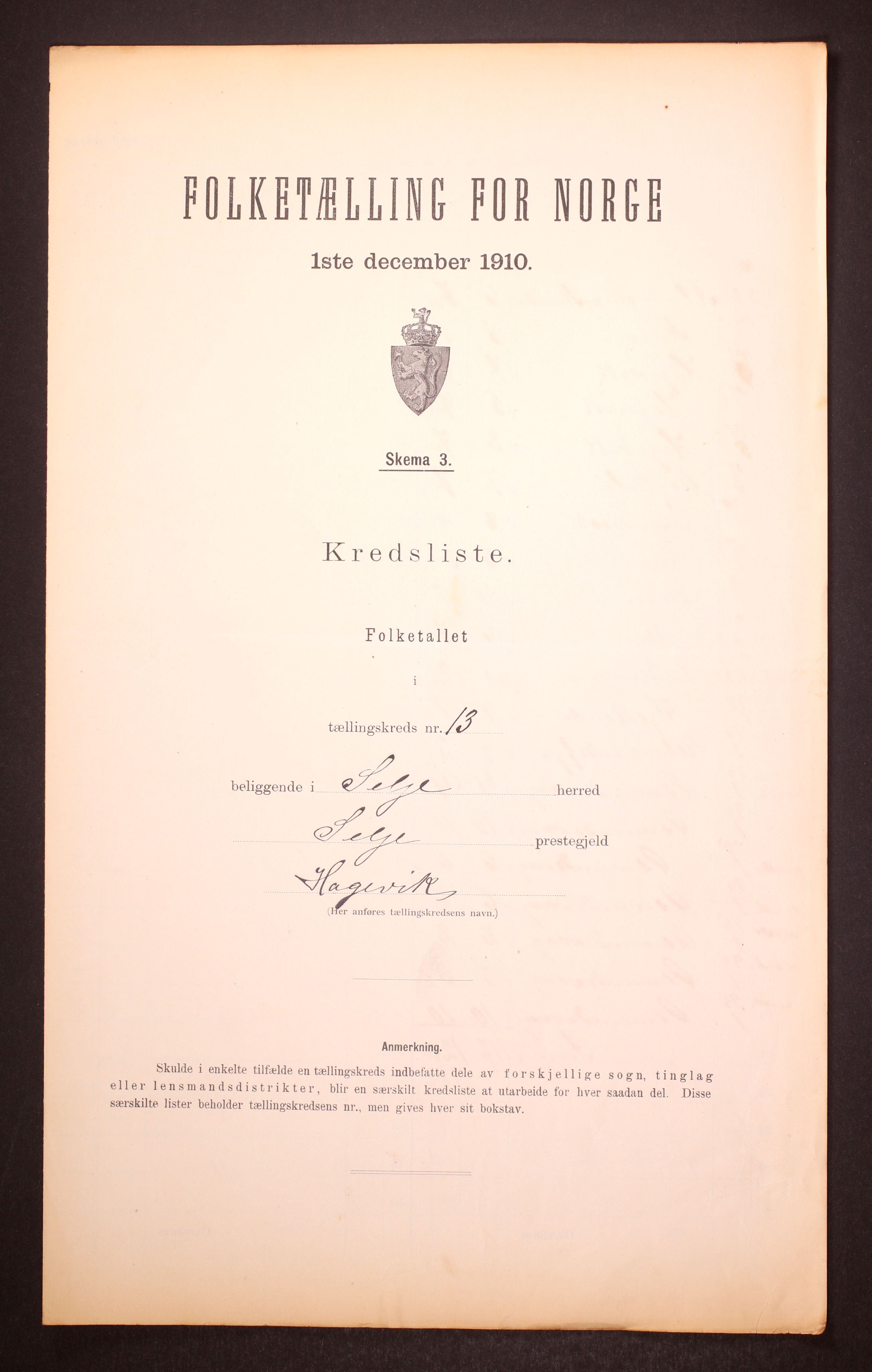 RA, 1910 census for Selje, 1910, p. 40