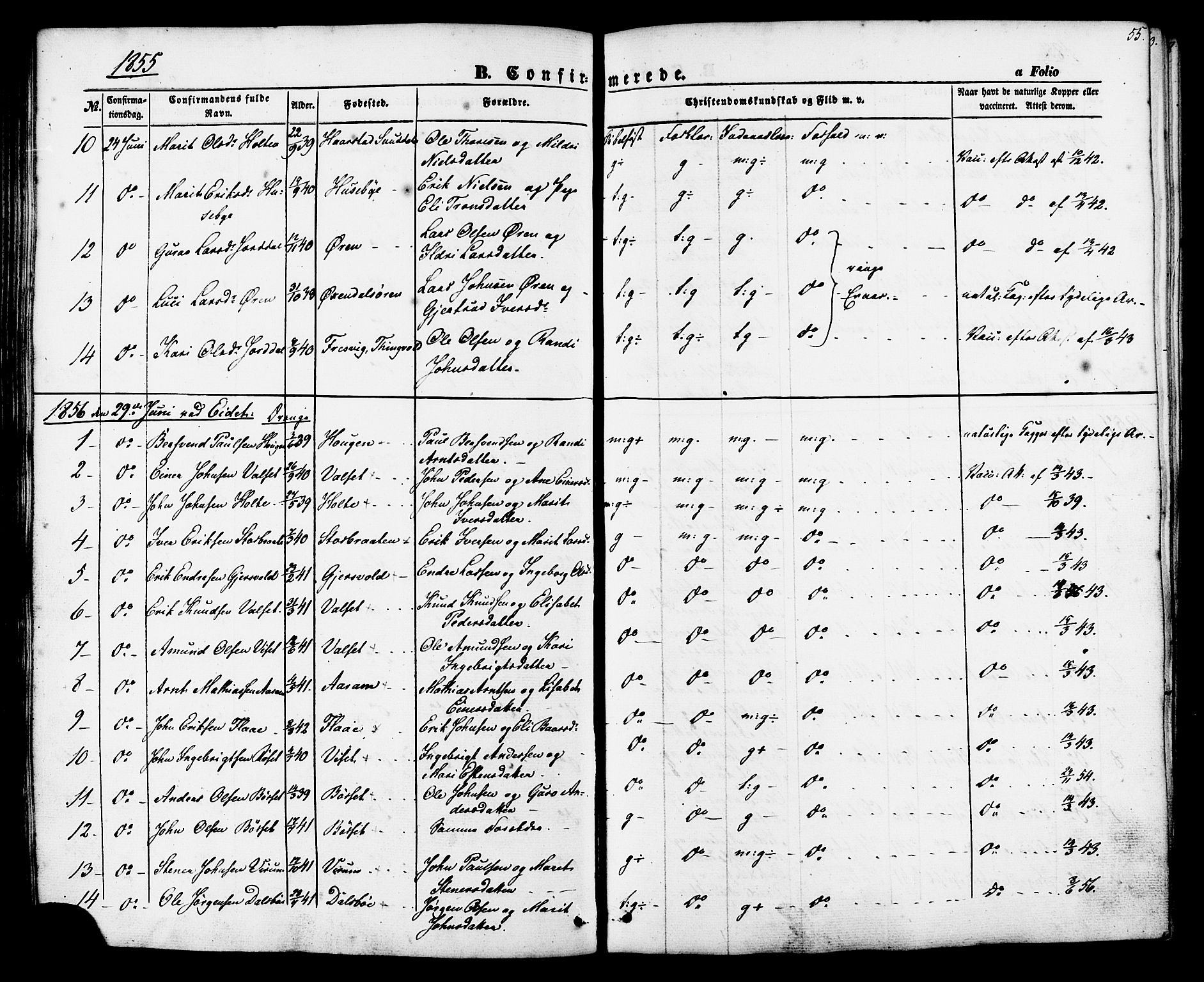 Ministerialprotokoller, klokkerbøker og fødselsregistre - Møre og Romsdal, AV/SAT-A-1454/588/L1004: Parish register (official) no. 588A01, 1854-1870, p. 55