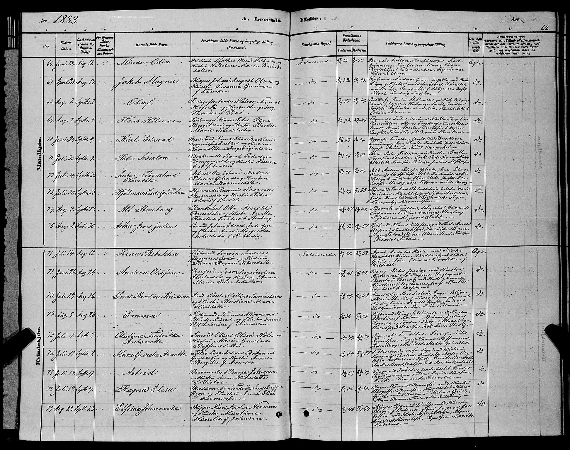 Ministerialprotokoller, klokkerbøker og fødselsregistre - Møre og Romsdal, AV/SAT-A-1454/529/L0466: Parish register (copy) no. 529C03, 1878-1888, p. 62