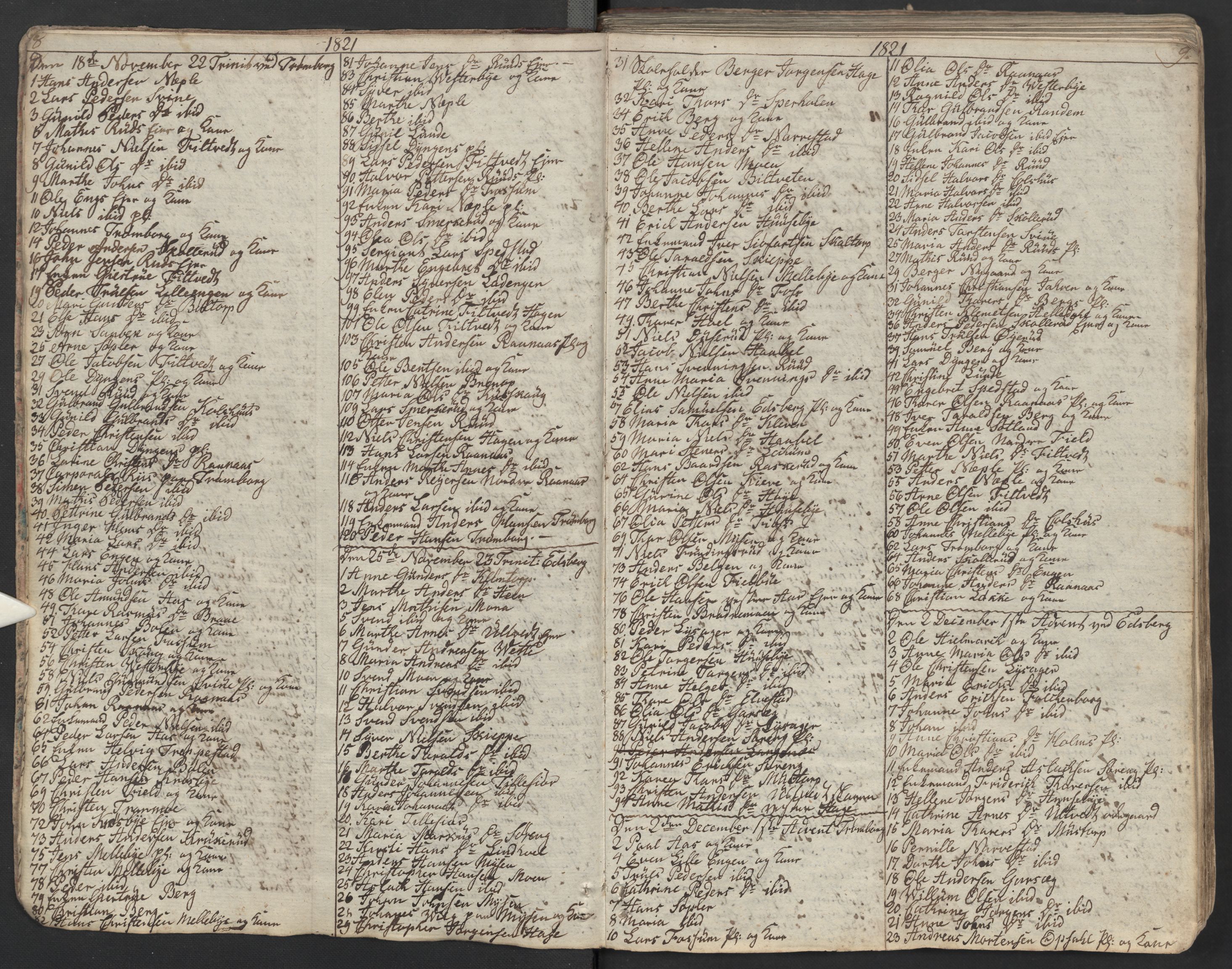 Eidsberg prestekontor Kirkebøker, AV/SAO-A-10905/M/Ma/L0002: Communicants register no. I 2, 1821-1841, p. 8-9