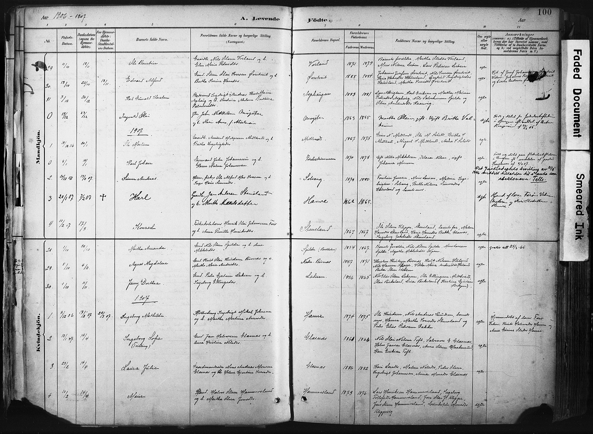 Sund sokneprestembete, AV/SAB-A-99930: Parish register (official) no. B 1, 1882-1907, p. 100