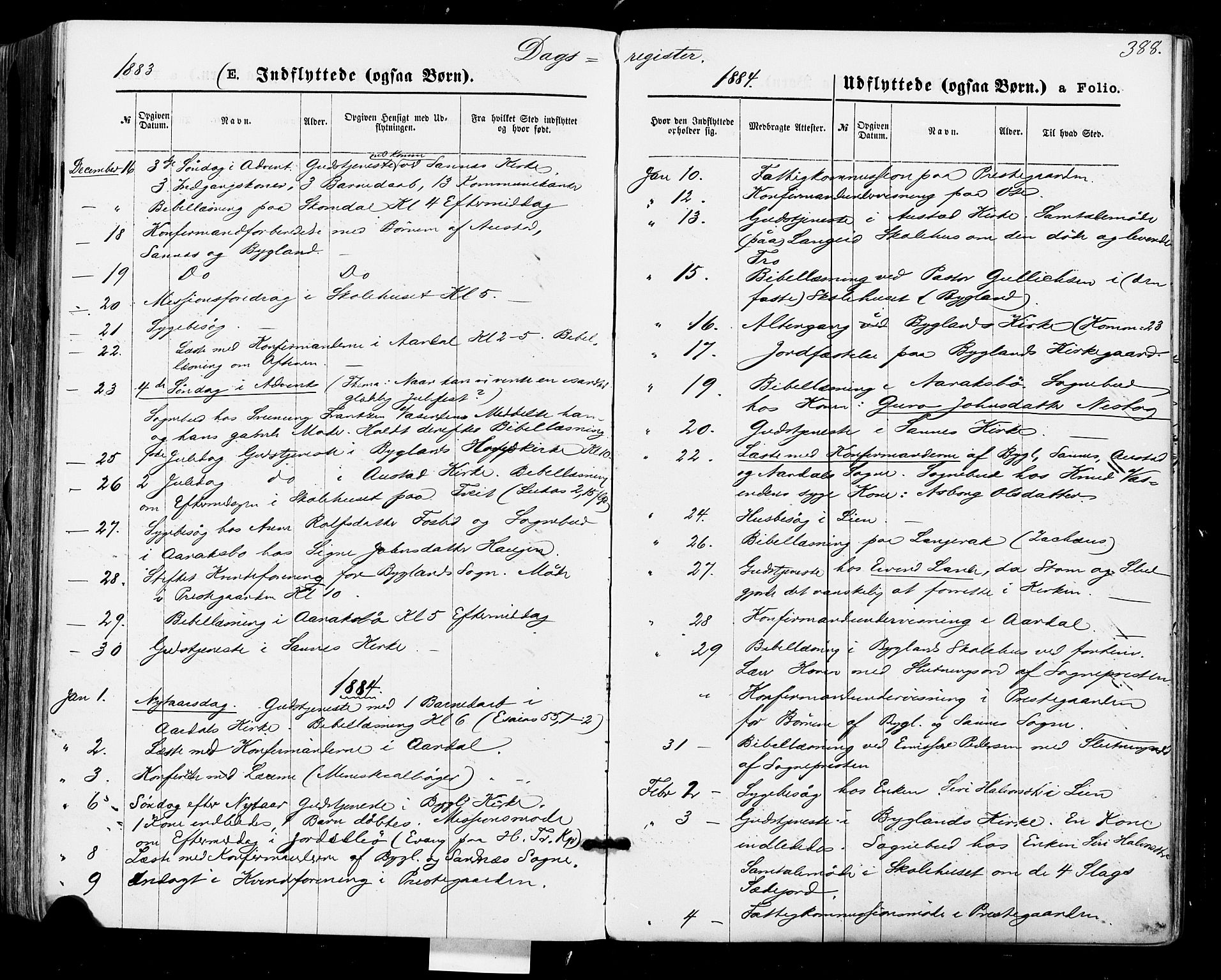 Bygland sokneprestkontor, AV/SAK-1111-0006/F/Fa/Fab/L0006: Parish register (official) no. A 6, 1873-1884, p. 388