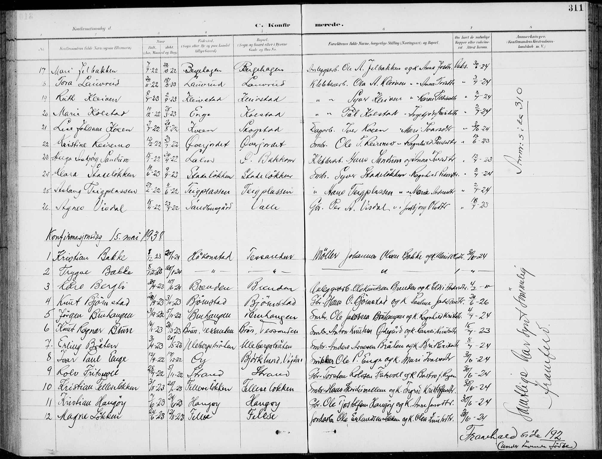 Vågå prestekontor, AV/SAH-PREST-076/H/Ha/Hab/L0002: Parish register (copy) no. 2, 1894-1939, p. 311