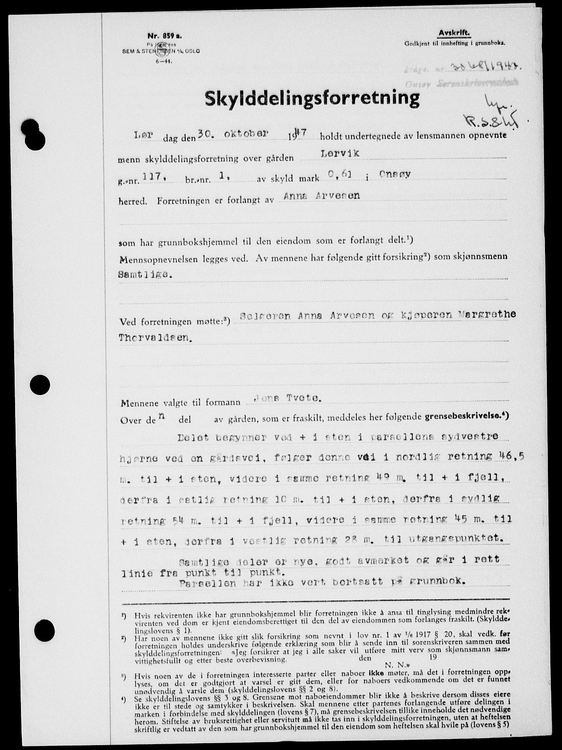 Onsøy sorenskriveri, SAO/A-10474/G/Ga/Gab/L0021: Mortgage book no. II A-21, 1947-1947, Diary no: : 3068/1947