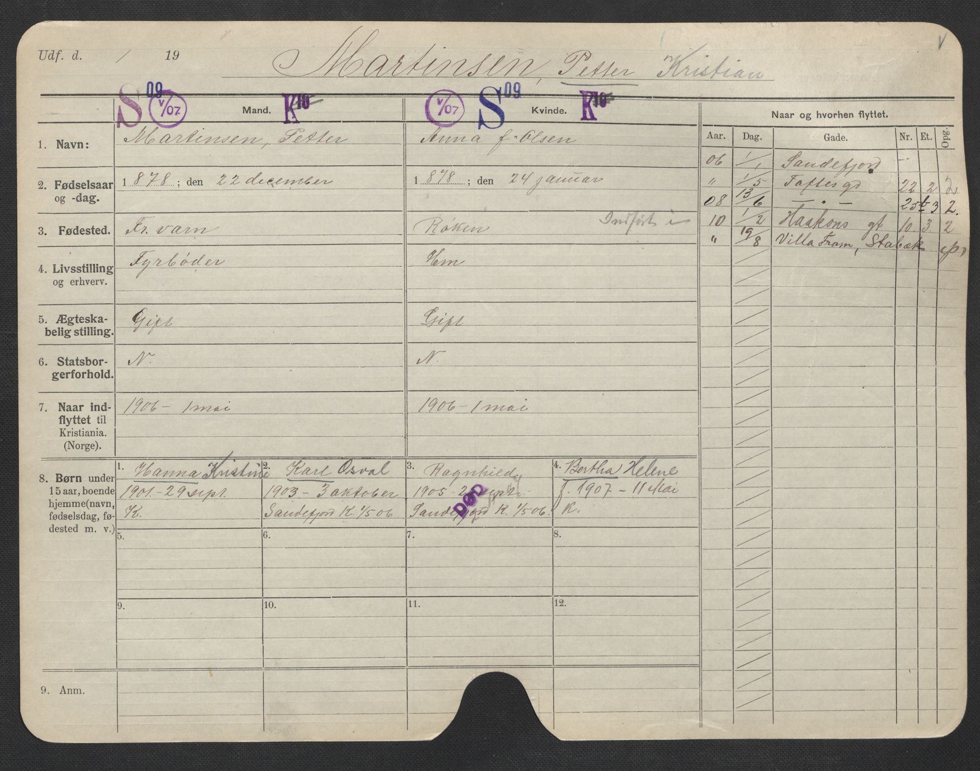 Oslo folkeregister, Registerkort, AV/SAO-A-11715/F/Fa/Fac/L0007: Menn, 1906-1914, p. 605a
