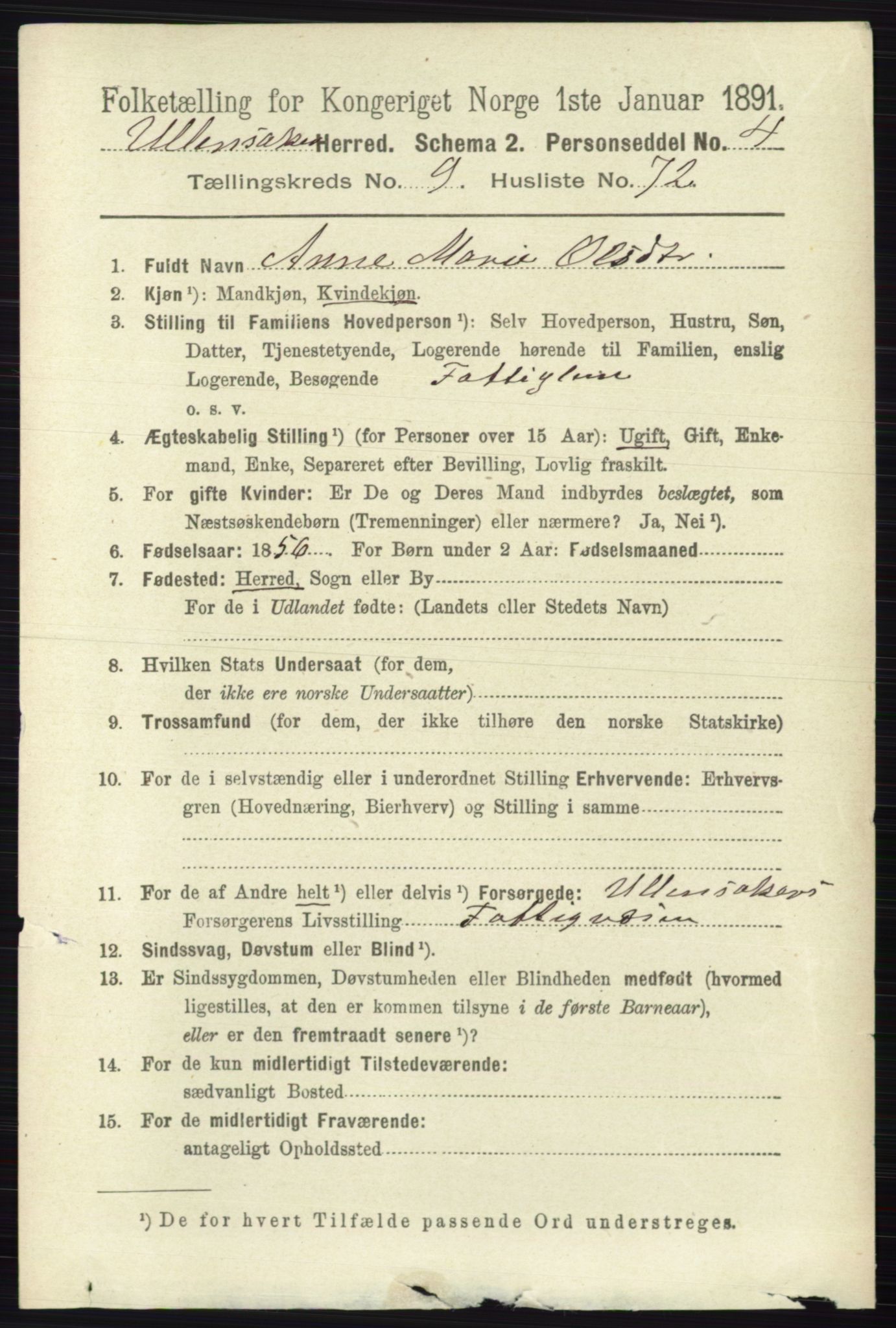 RA, 1891 census for 0235 Ullensaker, 1891, p. 4445