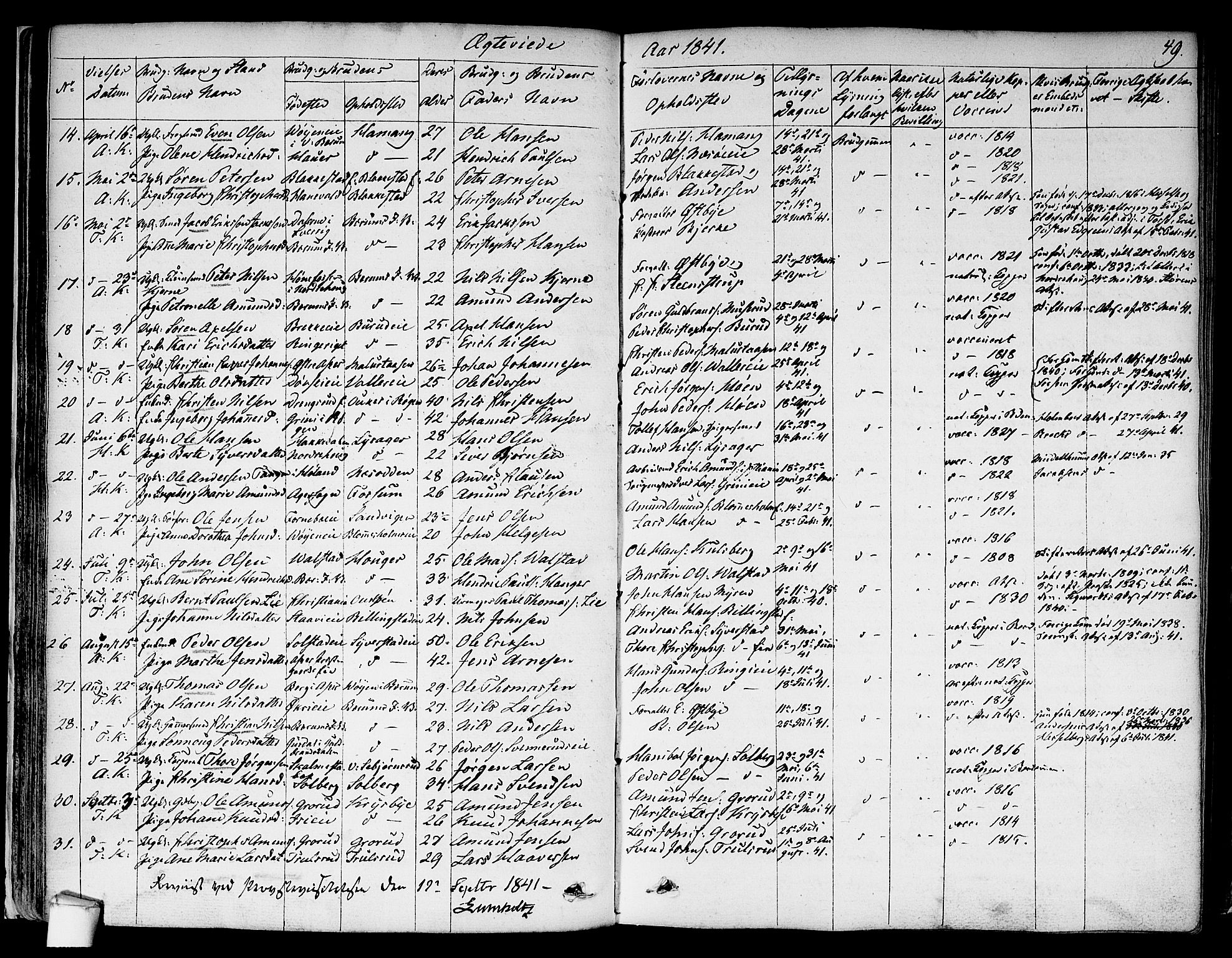 Asker prestekontor Kirkebøker, SAO/A-10256a/F/Fa/L0010: Parish register (official) no. I 10, 1825-1878, p. 49